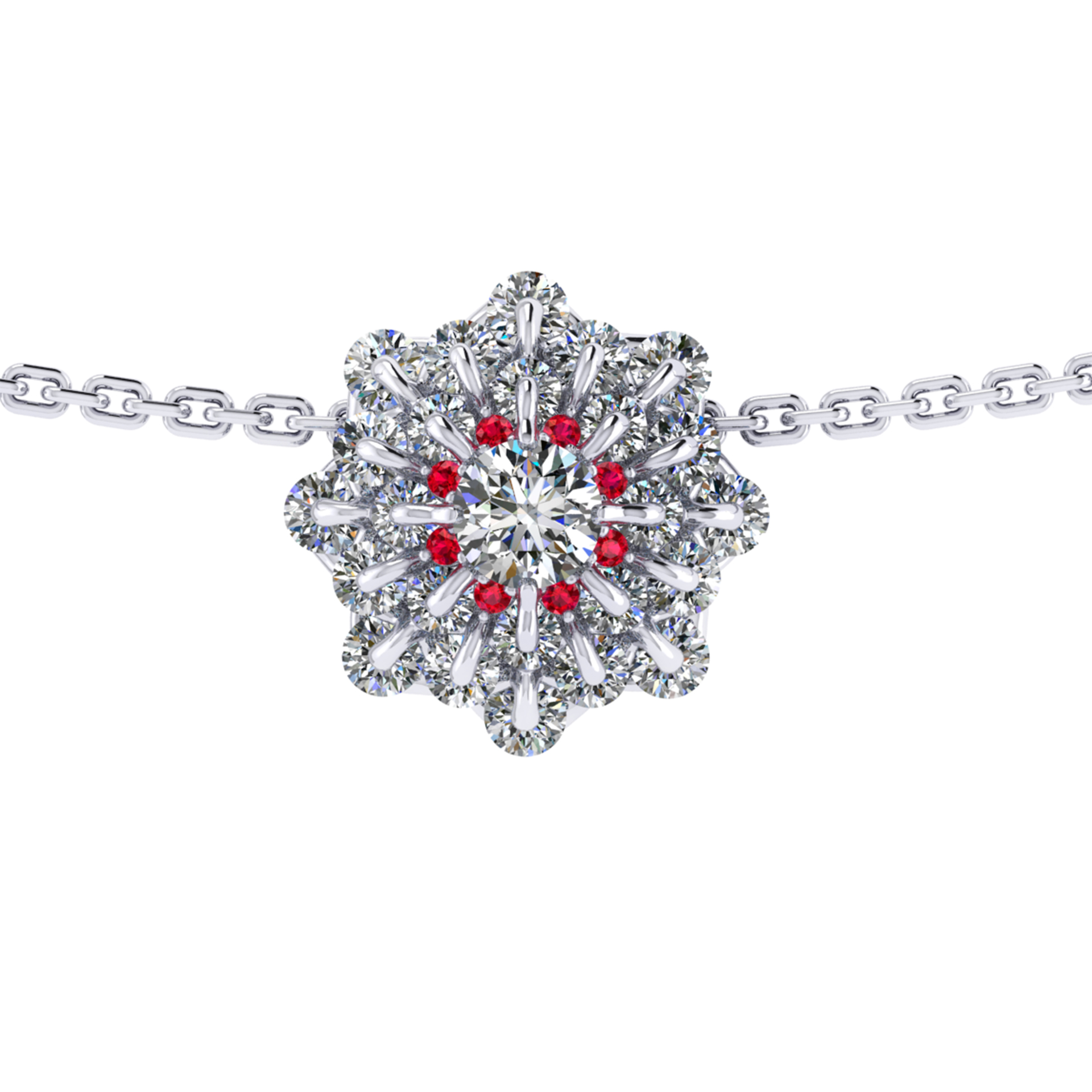 Pendant collection Waltz of Snowflakes, MOISEIKIN, Diamond, Ruby, 18K White Gold | Photo 1