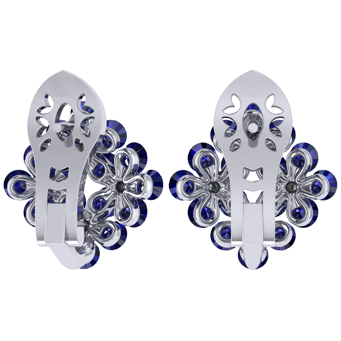 Earrings «Tsvetodelika», collection Waltz of Flowers, MOISEIKIN, Diamond, Sapphire, 18K White Gold | Photo 2