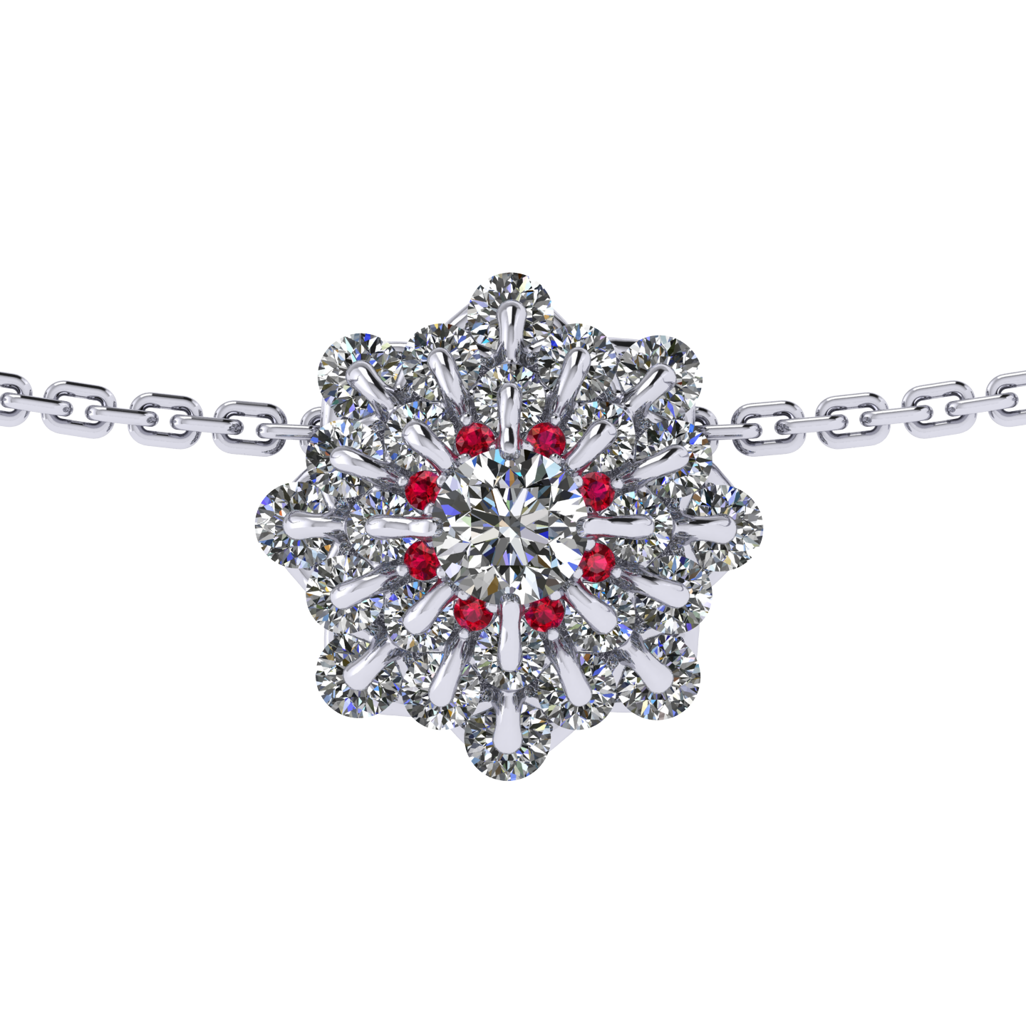 Necklace collection Waltz of Snowflakes, MOISEIKIN, Diamond, Ruby, 18K White Gold | Photo 1