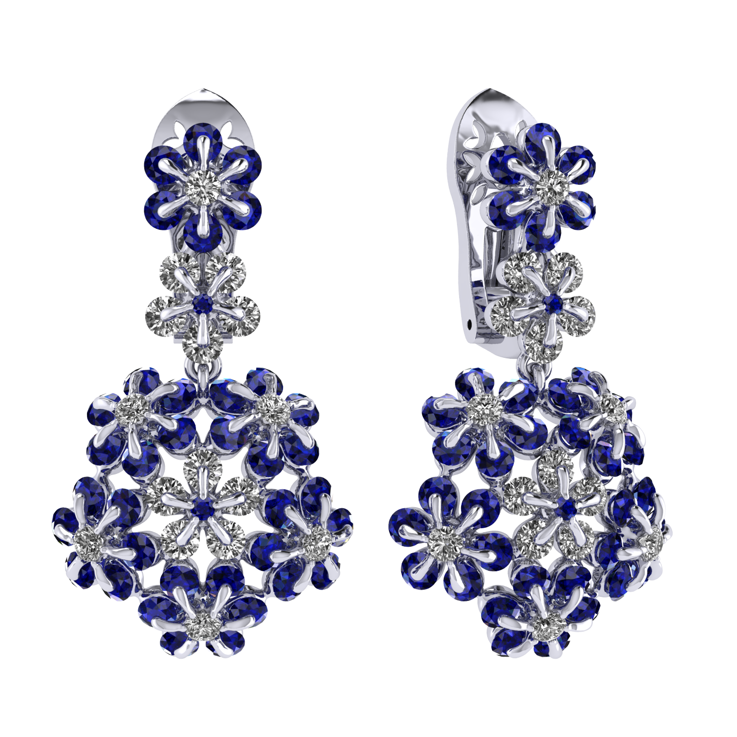 Earrings «Tsvetodelika», collection Waltz of Flowers, MOISEIKIN, Diamond, Sapphire, 18K White Gold | Photo 1