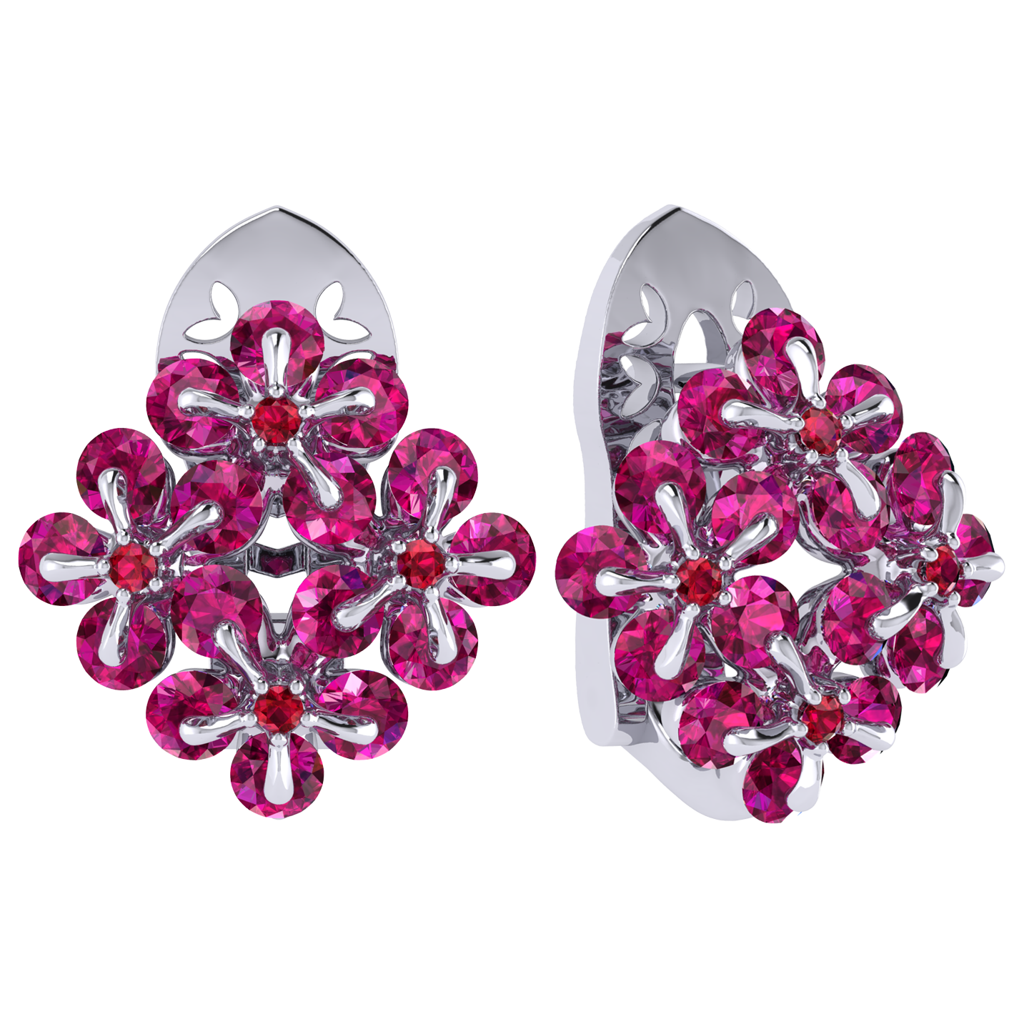 Earrings «Tsvetodelika», collection Waltz of Flowers, MOISEIKIN, Ruby, 18K White Gold