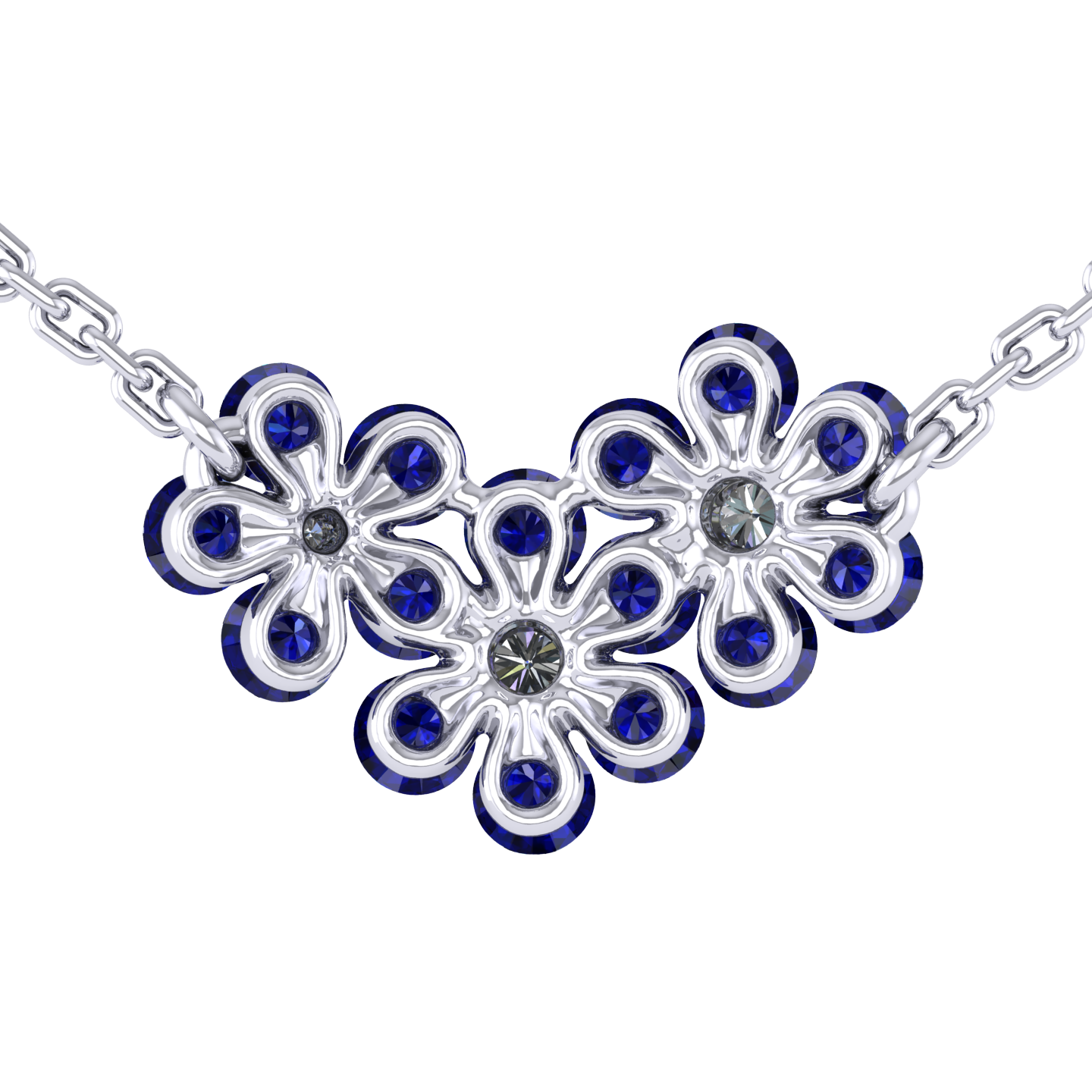 Necklace «Tsvetodelika», collection Waltz of Flowers, MOISEIKIN, Diamond, Sapphire, Ruby, 18K White | Photo 2