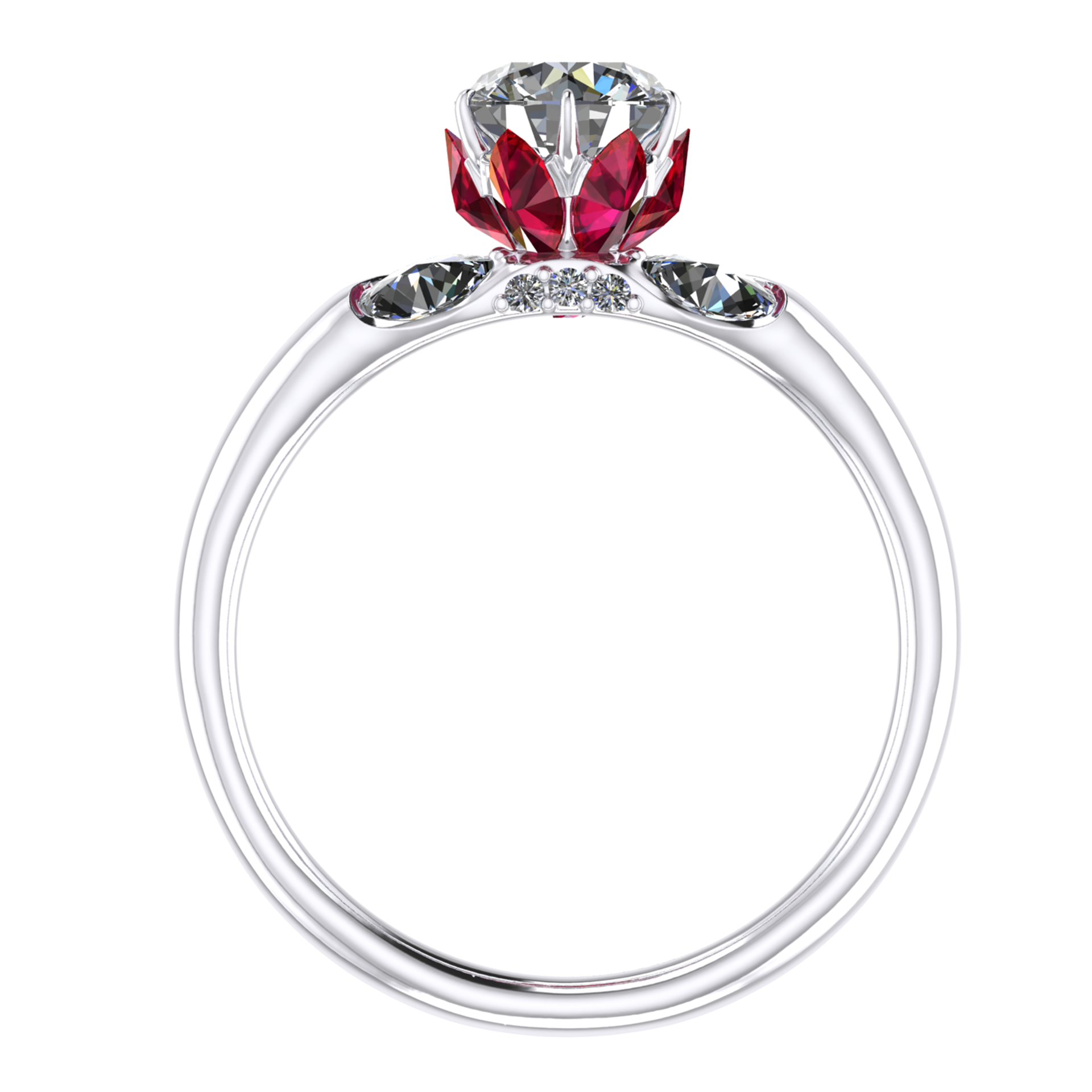 Ring «The Lotus», collection Harmony of water, MOISEIKIN, Diamond, Rubys, 18K White Gold | Photo 1