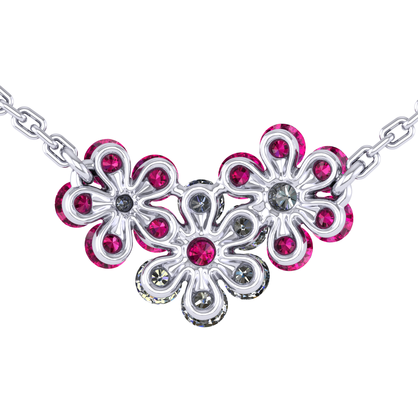 Necklace «Tsvetodelika», collection Waltz of Flowers, MOISEIKIN, Diamond, Ruby, 18K White Gold | Photo 2