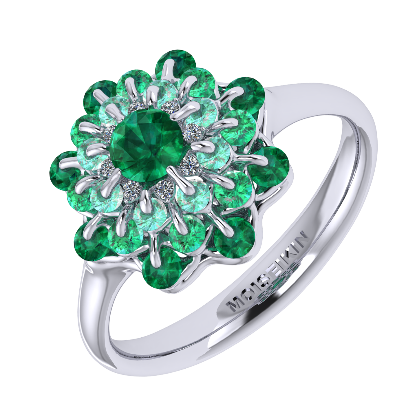 Ring collection Ball of Colours, MOISEIKIN, Emerald, Diamonds, 18K White Gold | Photo 1