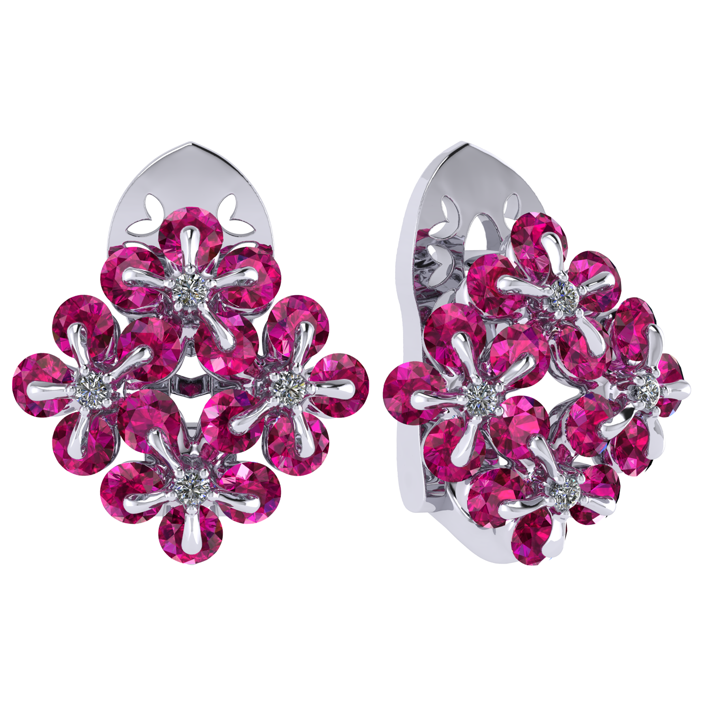 Earrings «Tsvetodelika», collection Waltz of Flowers, MOISEIKIN, Diamond, Ruby, 18K White Gold | Photo 1