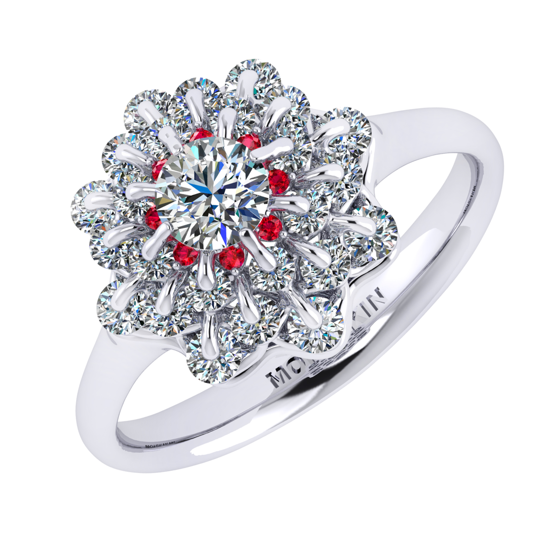 Ring collection Waltz of Snowflakes, MOISEIKIN, Diamond, Rubys, 18K White Gold | Photo 1