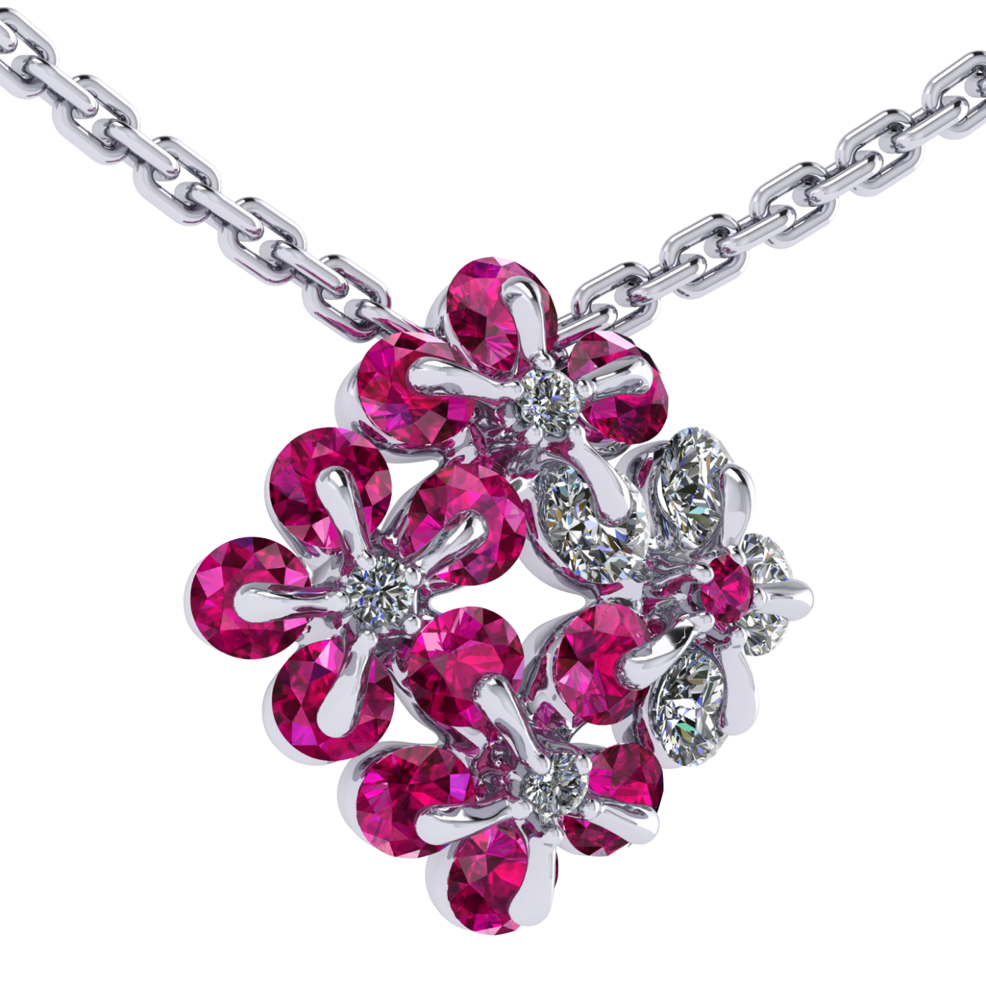 Necklace 'Tsvetodelika', collection Waltz of Flowers, Diamond, Ruby, 18K White Gold | Photo 2