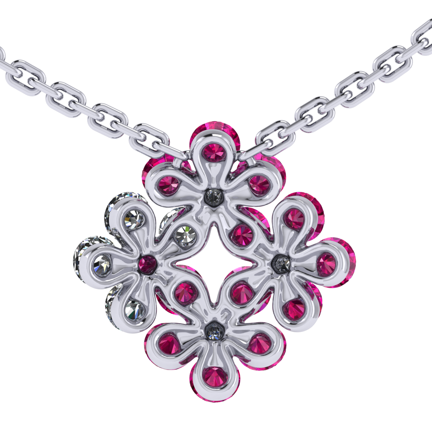 Necklace 'Tsvetodelika', collection Waltz of Flowers, Diamond, Ruby, 18K White Gold | Photo 5