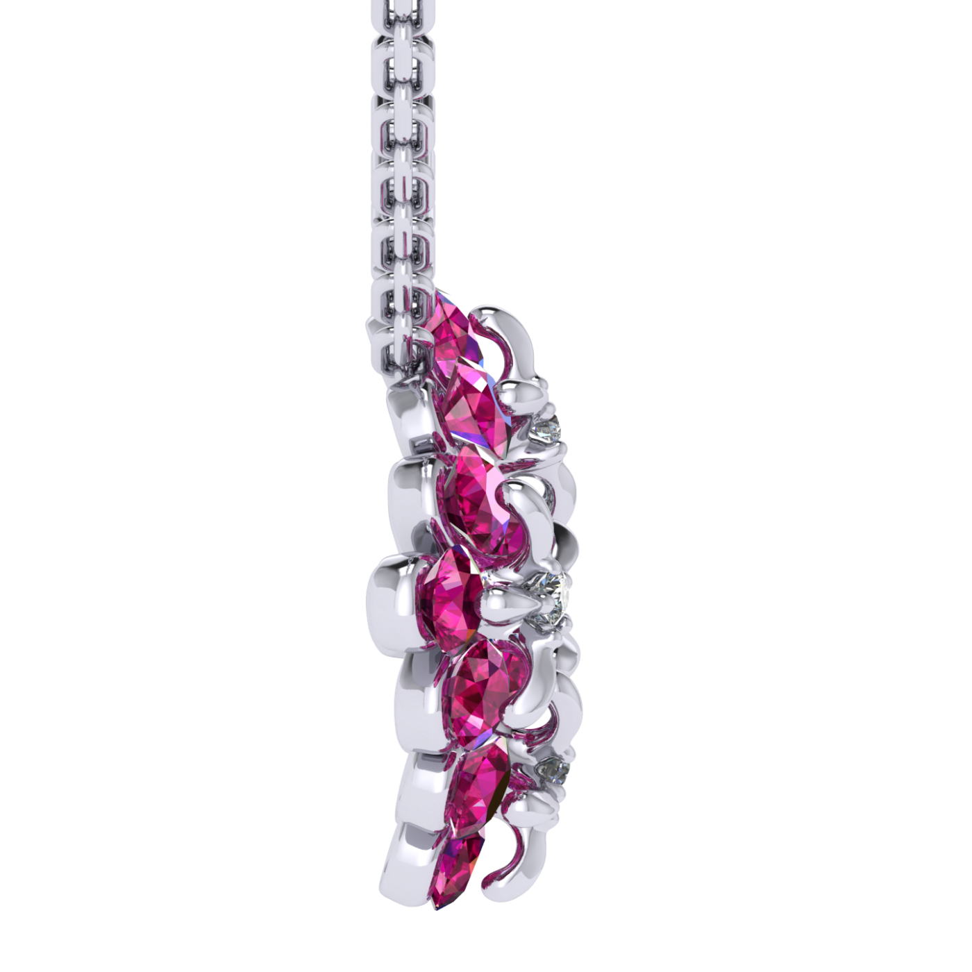 Necklace 'Tsvetodelika', collection Waltz of Flowers, Diamond, Ruby, 18K White Gold | Photo 3