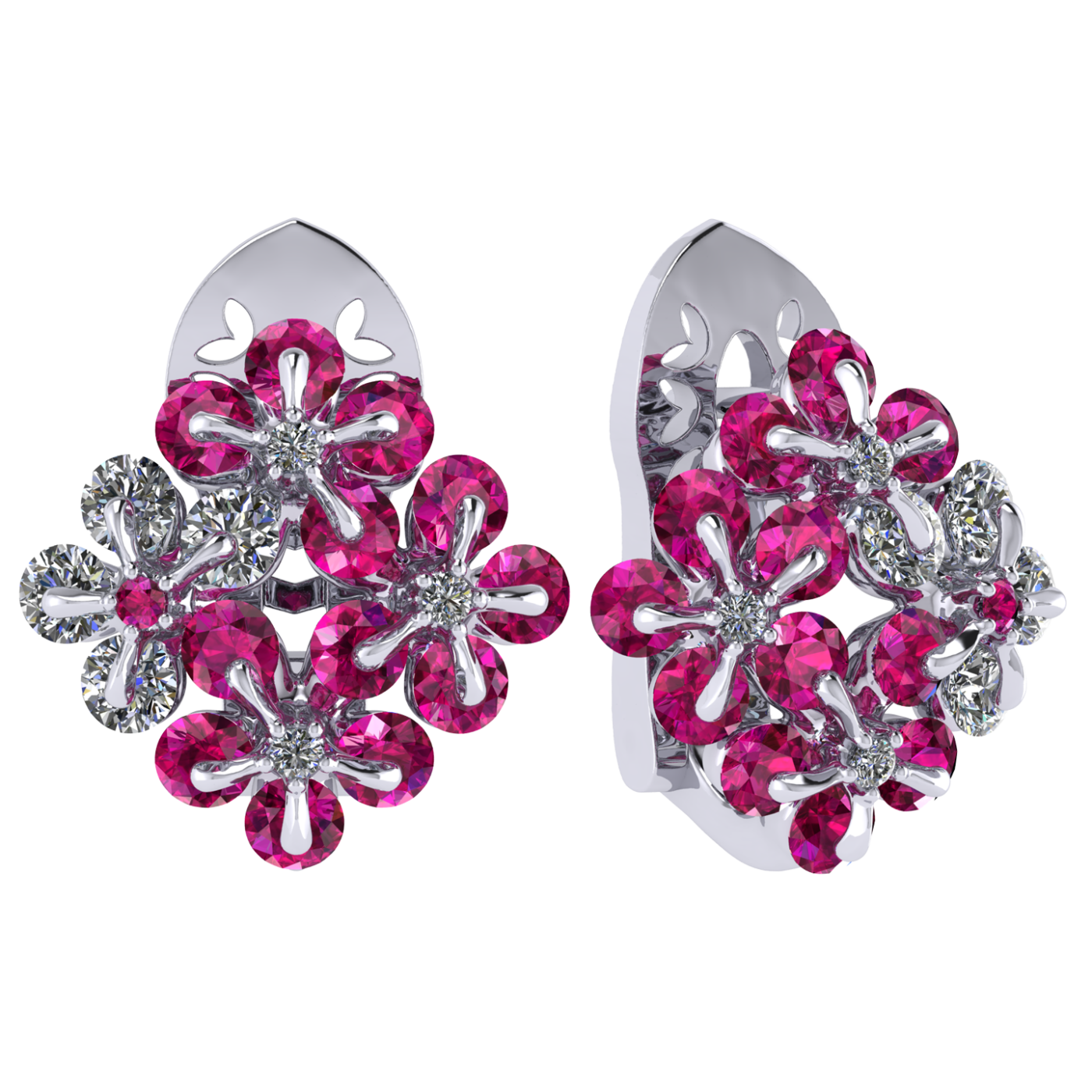 Earrings «Tsvetodelika», collection Waltz of Flowers, MOISEIKIN, Diamond, Ruby, 18K White Gold | Photo 1