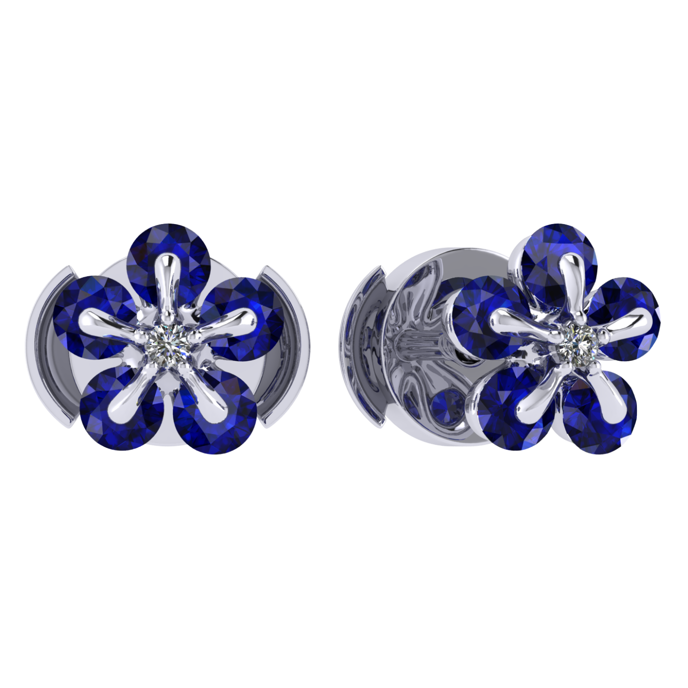 Earrings «Tsvetodelika», collection Waltz of Flowers, MOISEIKIN, Diamond, Sapphire, 18K White Gold | Photo 1