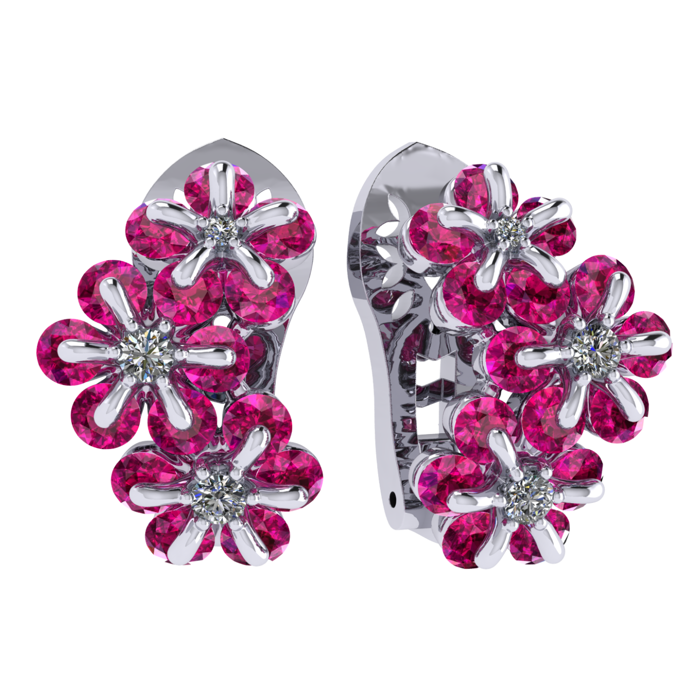 Earrings «Tsvetodelika», collection Waltz of Flowers, MOISEIKIN, Diamond, Ruby, 18K White Gold | Photo 1