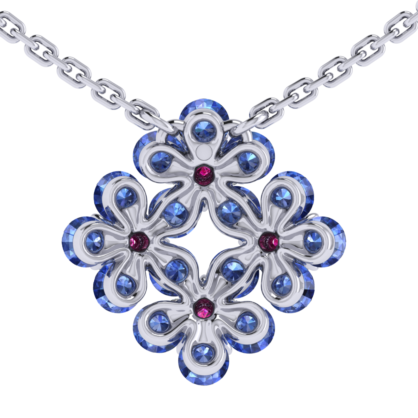 Necklace collection Forget-me-nots, MOISEIKIN, Diamond, Sapphire, Ruby, 18K White Gold | Photo 4