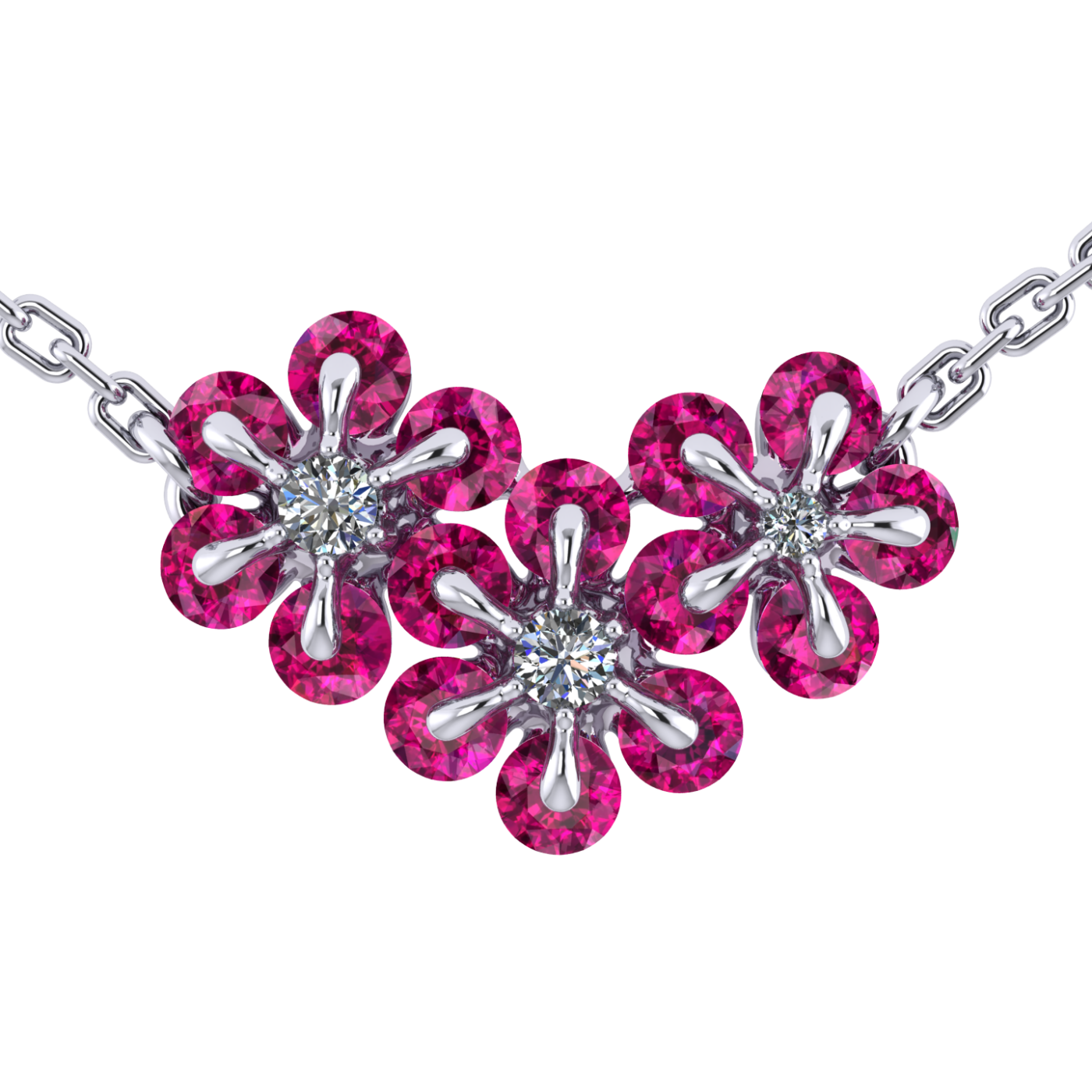 Necklace «Tsvetodelika», collection Waltz of Flowers, MOISEIKIN, Diamond, Ruby, 18K White Gold | Photo 1