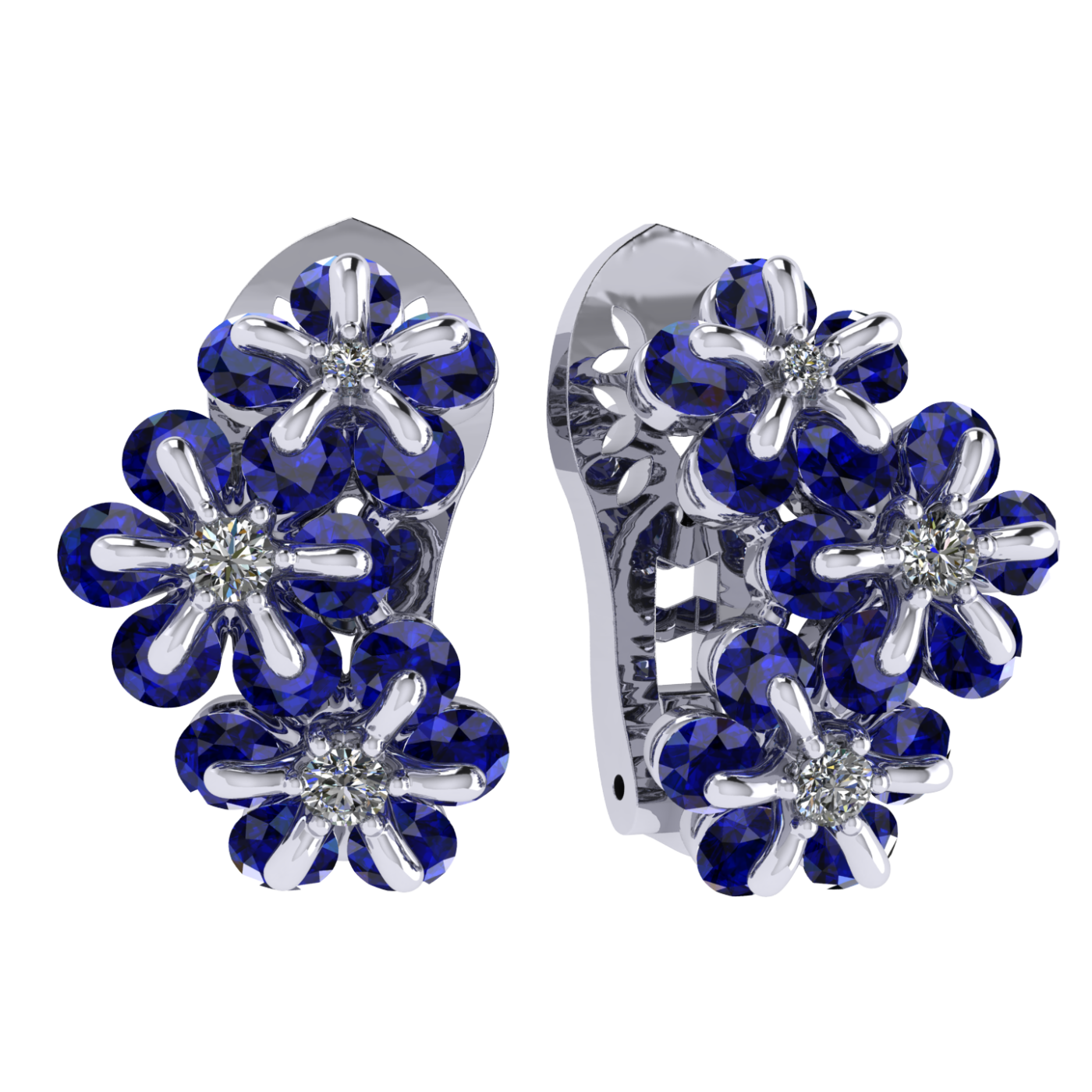 Earrings «Tsvetodelika», collection Waltz of Flowers, MOISEIKIN, Diamond, Sapphire, 18K White Gold | Photo 1