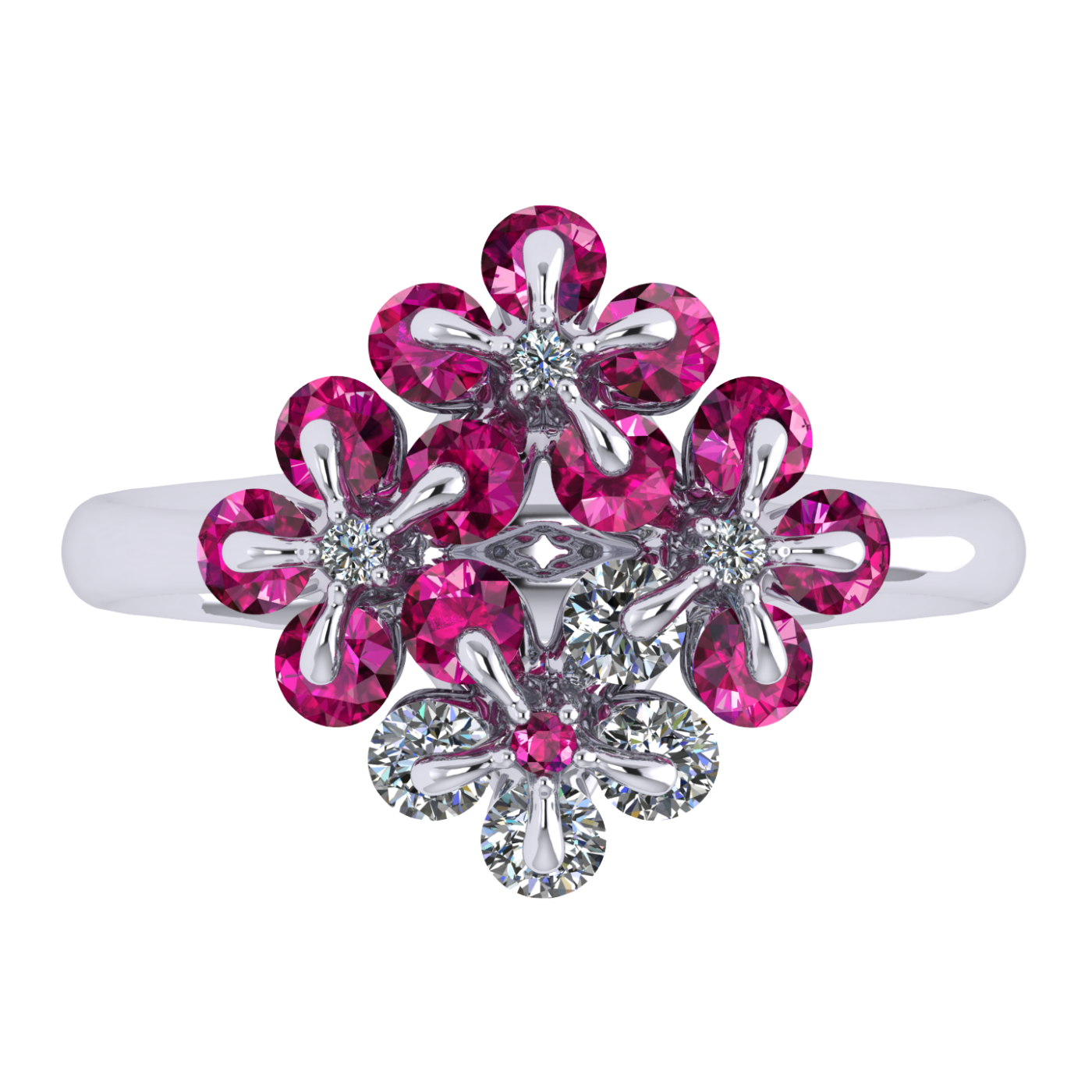 Ring «Tsvetodelika», collection Waltz of Flowers, MOISEIKIN, Diamond, Ruby, 18K White Gold | Photo 2