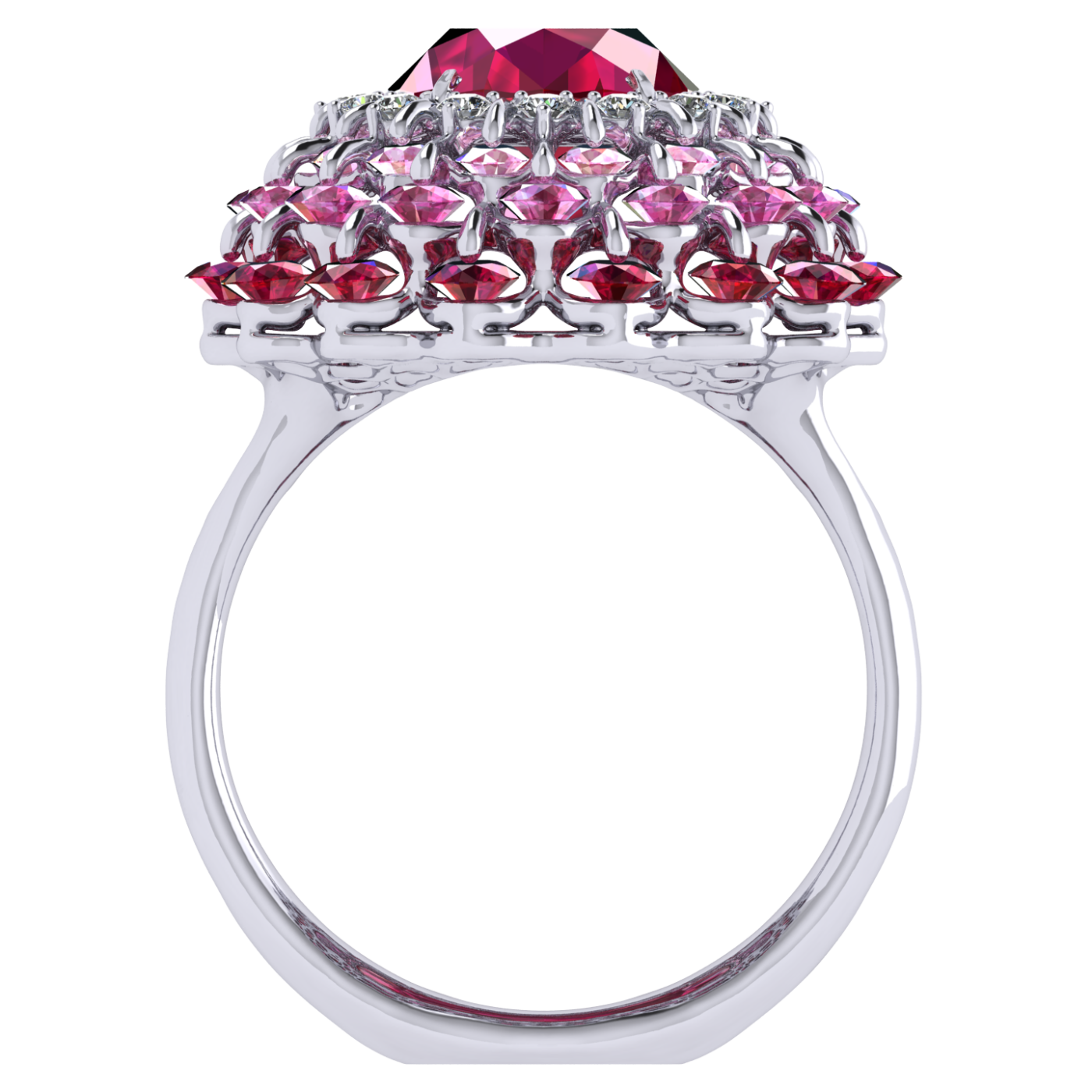 Ring 'The frame without the central stone', Ruby, Diamond, Sapphire, 18K White Gold | Photo 3