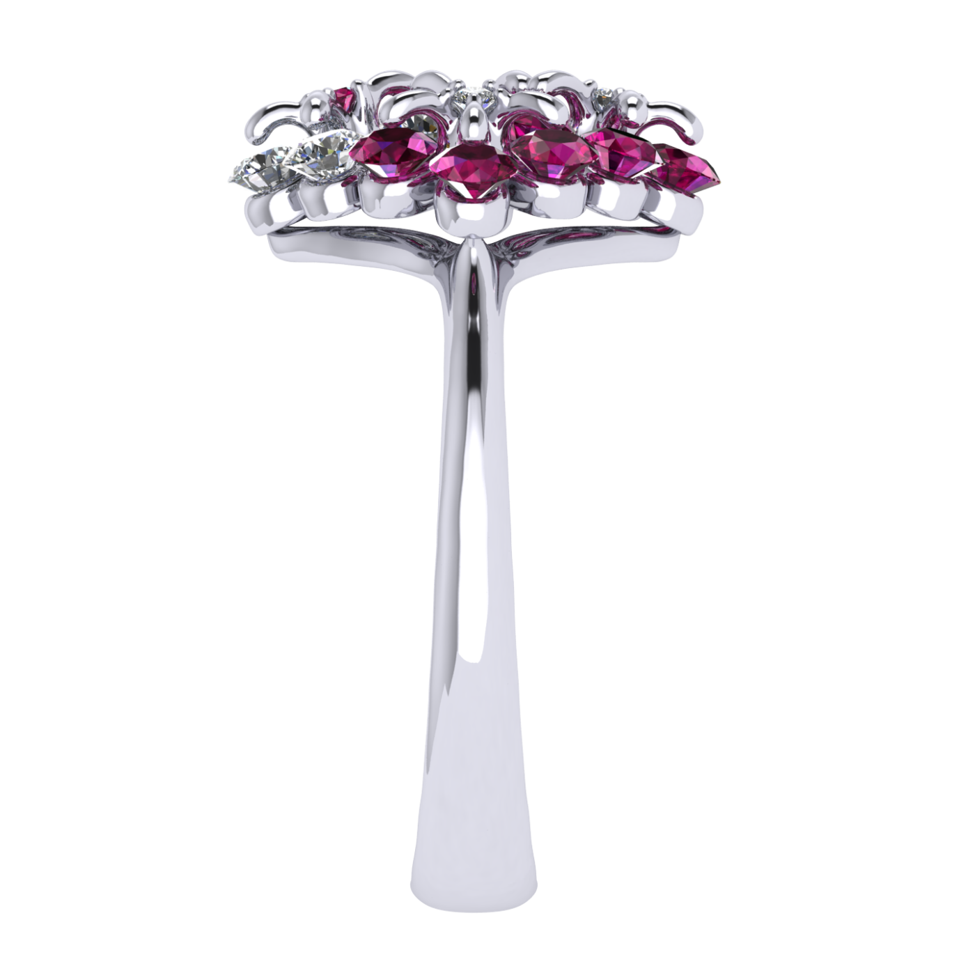 Ring «Tsvetodelika», collection Waltz of Flowers, MOISEIKIN, Diamond, Ruby, 18K White Gold | Photo 4