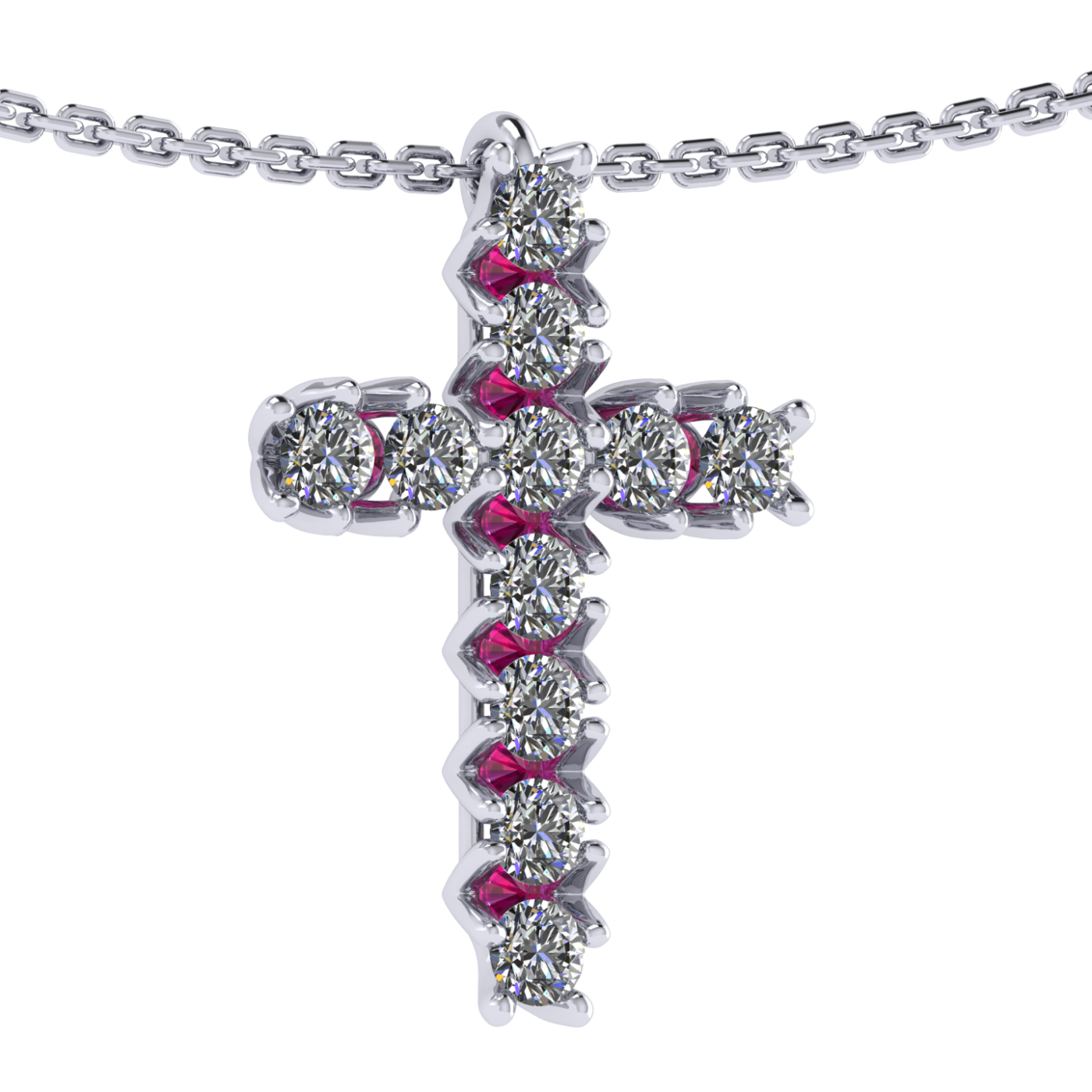 Necklace «Cross», collection The Very, MOISEIKIN, Diamond, Ruby, 18K White Gold | Photo 2