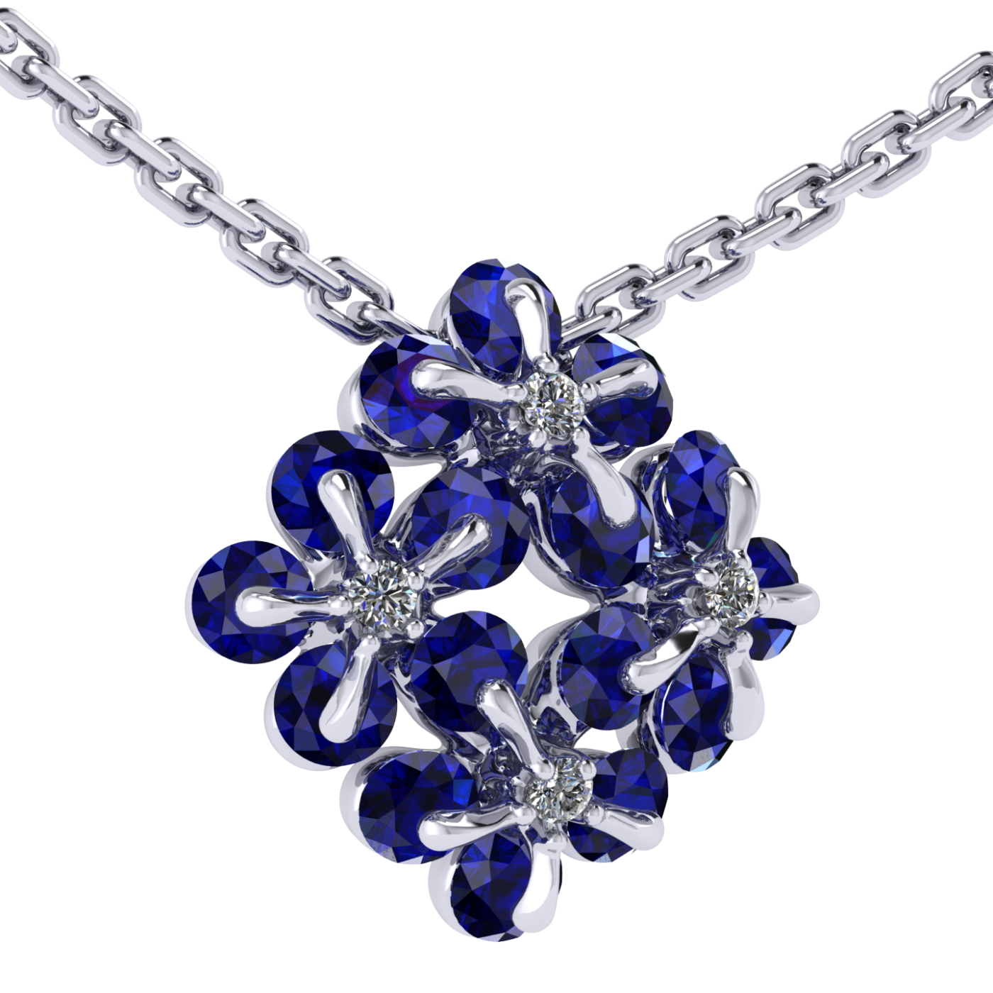 Necklace «Tsvetodelika», collection Waltz of Flowers, MOISEIKIN, Diamond, Sapphire, Ruby, 18K White | Photo 4