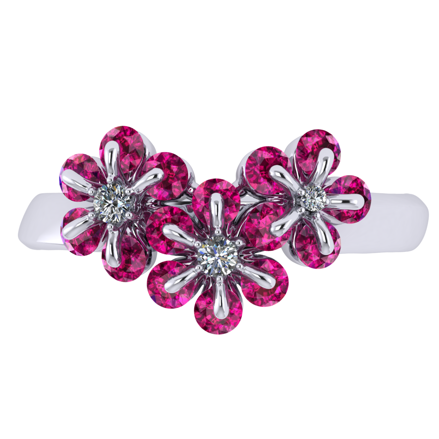 Ring «Tsvetodelika», collection Waltz of Flowers, MOISEIKIN, Diamond, Ruby, 18K White Gold | Photo 2