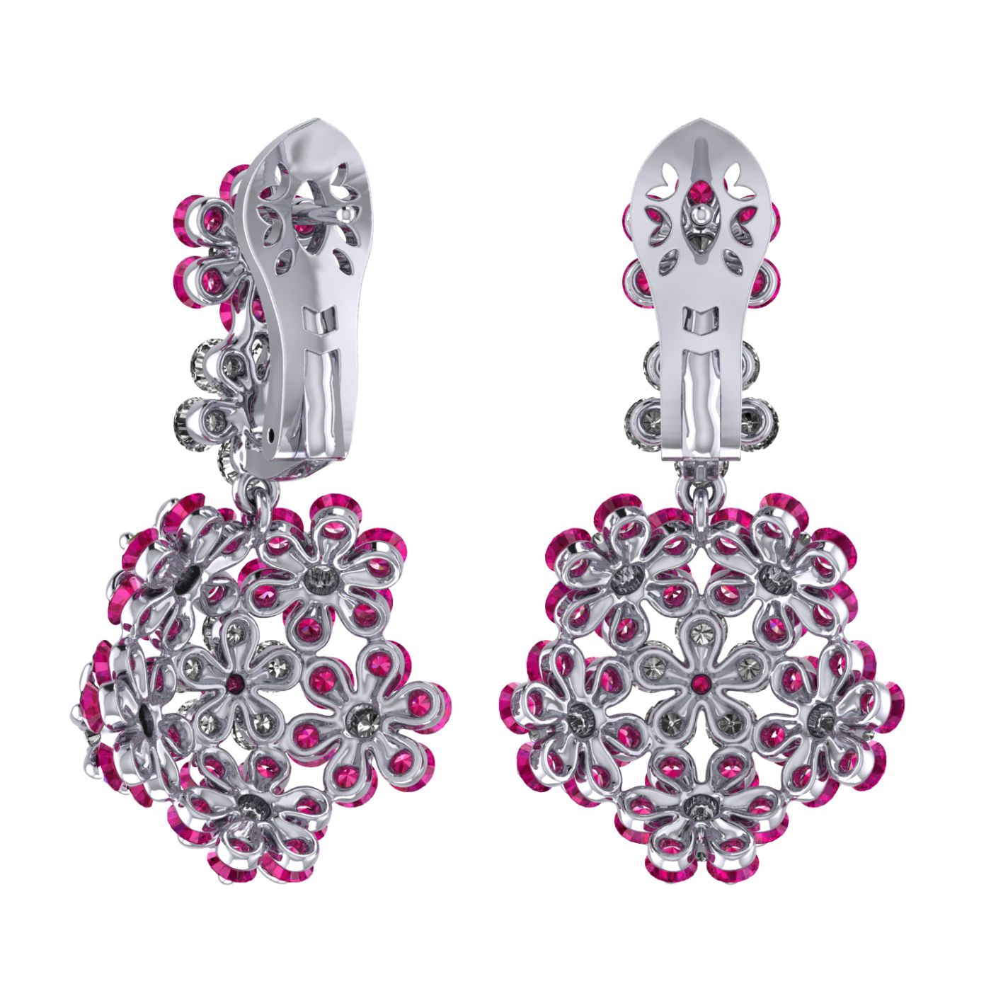 Earrings «Tsvetodelika», collection Waltz of Flowers, MOISEIKIN, Diamond, Ruby, 18K White Gold | Photo 2