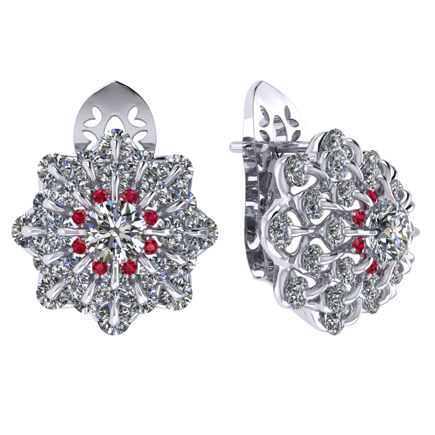 Earrings collection Waltz of Snowflakes, MOISEIKIN, Diamond, Ruby, 18K White Gold | Photo 1
