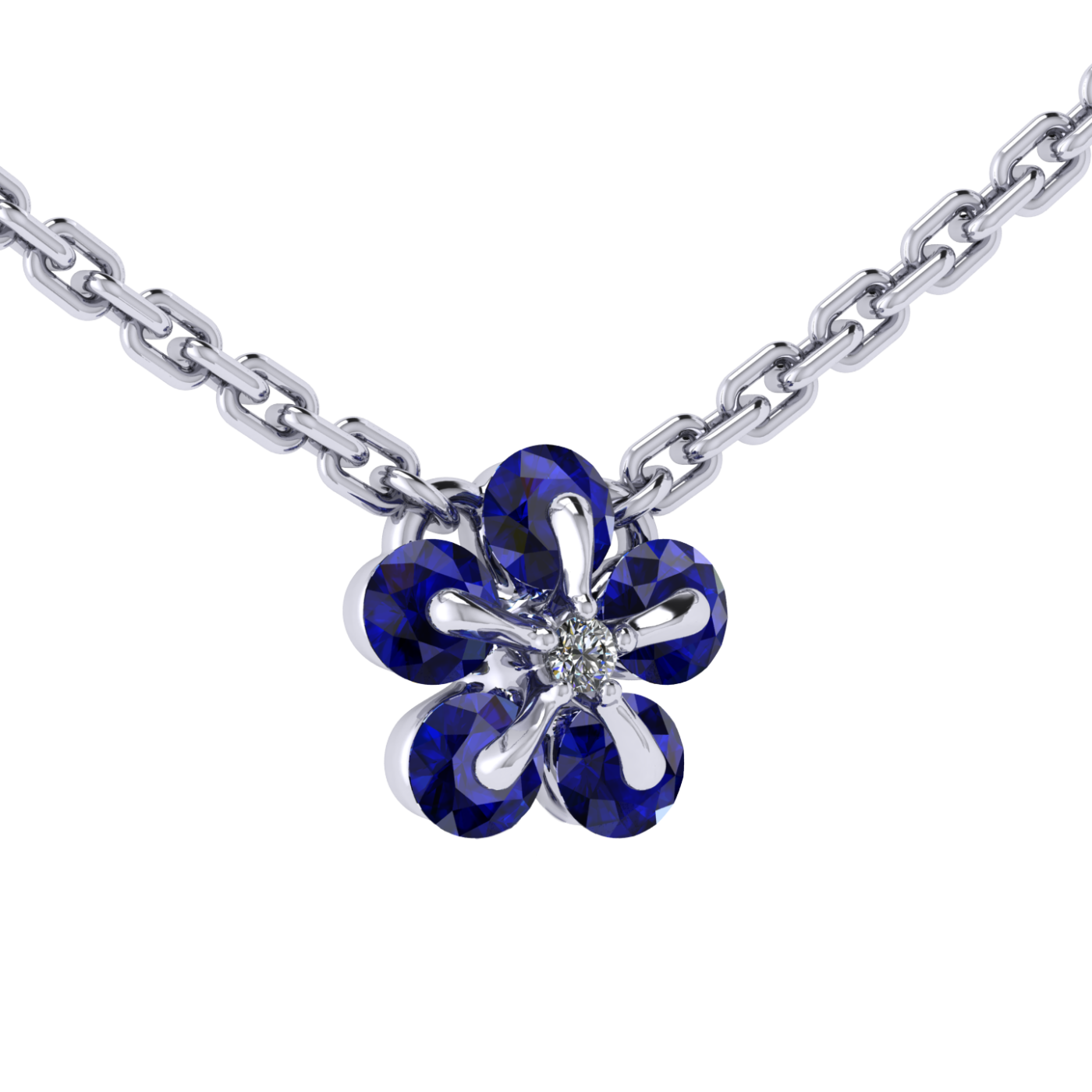 Necklace «Tsvetodelika», collection Waltz of Flowers, MOISEIKIN, Diamond, Sapphire, Ruby, 18K White | Photo 2