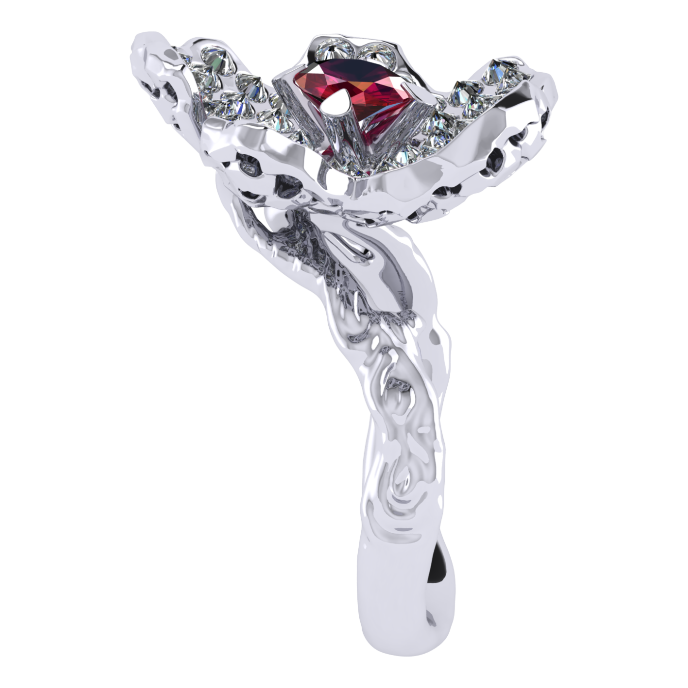 Ring collection Almond Blossom, Ruby, Diamond, 18K White Gold | Photo 5