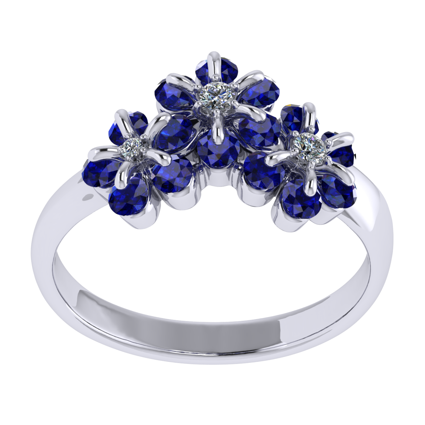 Ring «Tsvetodelika», collection Waltz of Flowers, MOISEIKIN, Diamond, Sapphire, 18K White Gold | Photo 2