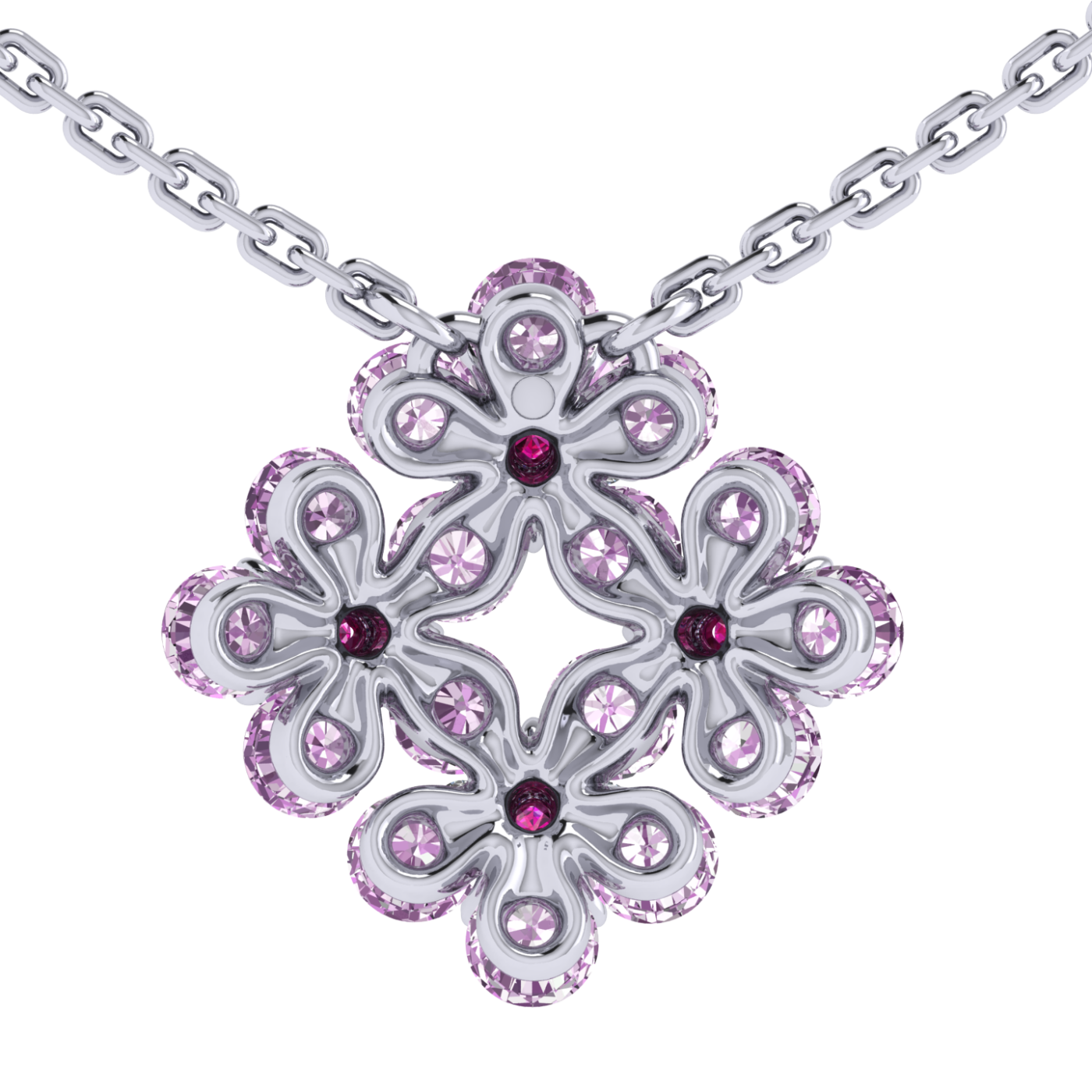 Necklace collection Forget-me-nots, MOISEIKIN, Diamond, Sapphire, Ruby, 18K White Gold | Photo 4
