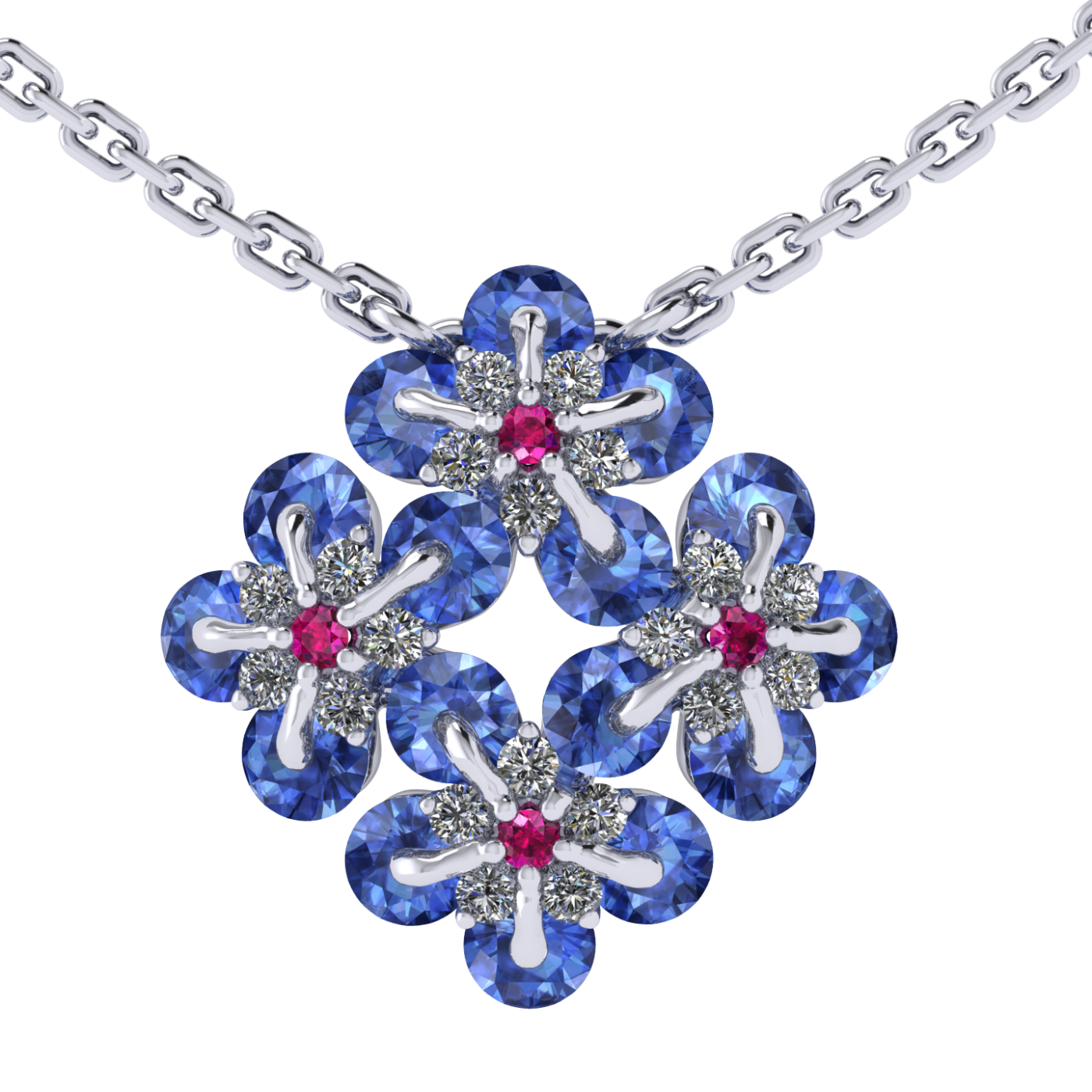 Necklace collection Forget-me-nots, MOISEIKIN, Diamond, Sapphire, Ruby, 18K White Gold | Photo 1