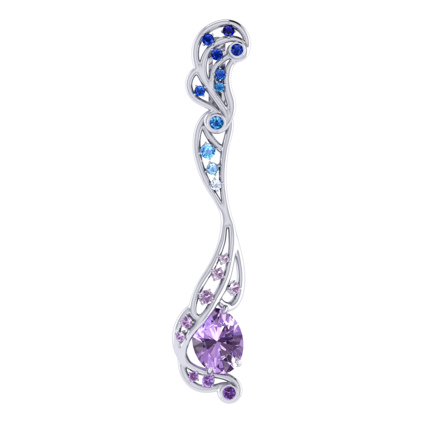 Earrings Amethyst, Sapphire, 18K White Gold | Photo 4
