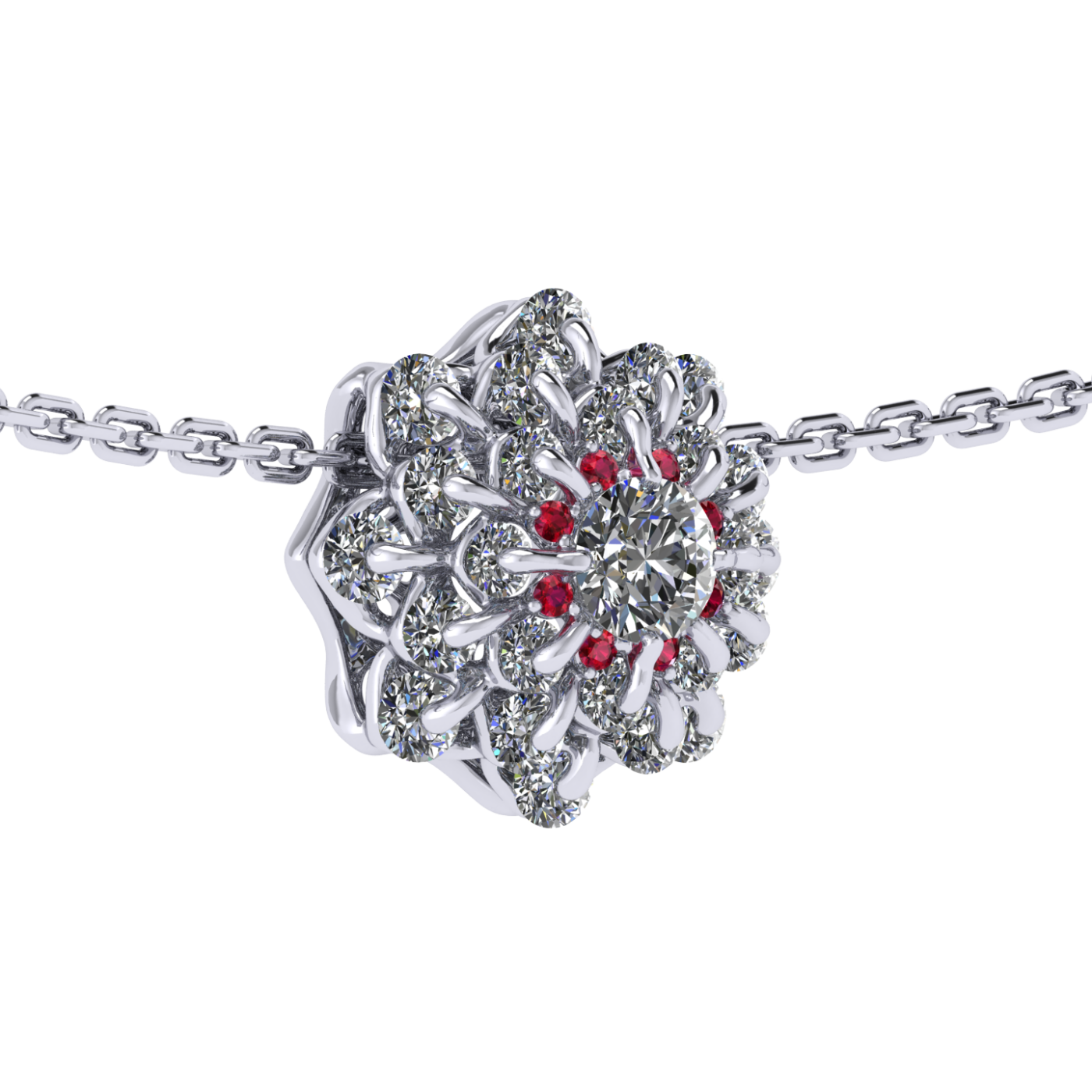 Necklace collection Waltz of Snowflakes, MOISEIKIN, Diamond, Ruby, 18K White Gold | Photo 2