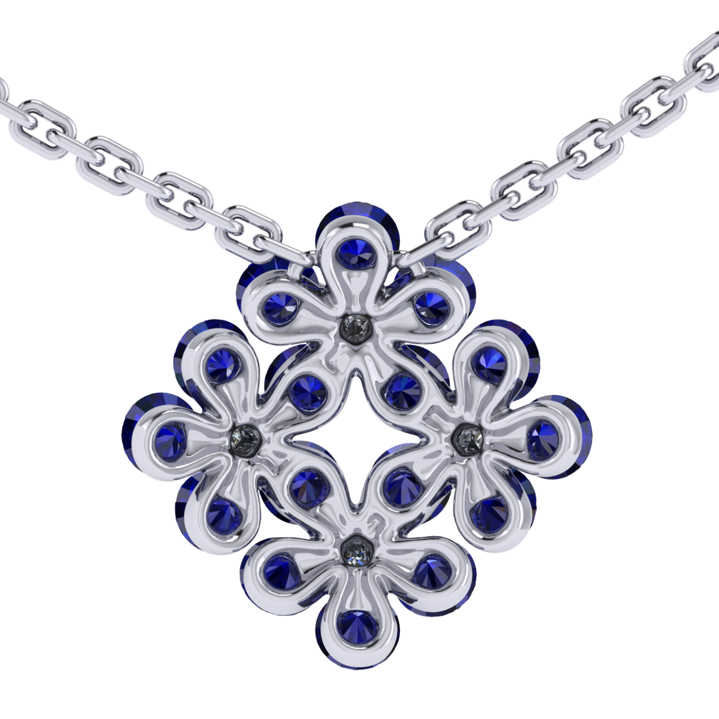 Necklace «Tsvetodelika», collection Waltz of Flowers, MOISEIKIN, Diamond, Sapphire, Ruby, 18K White | Photo 2