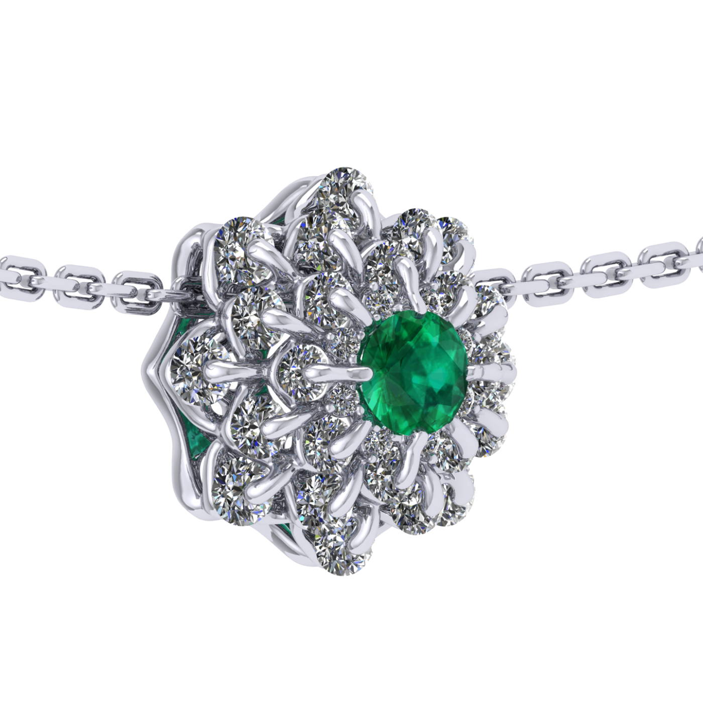 Necklace collection Waltz of Snowflakes, Emerald, Diamond, Ruby, 18K White Gold | Photo 2