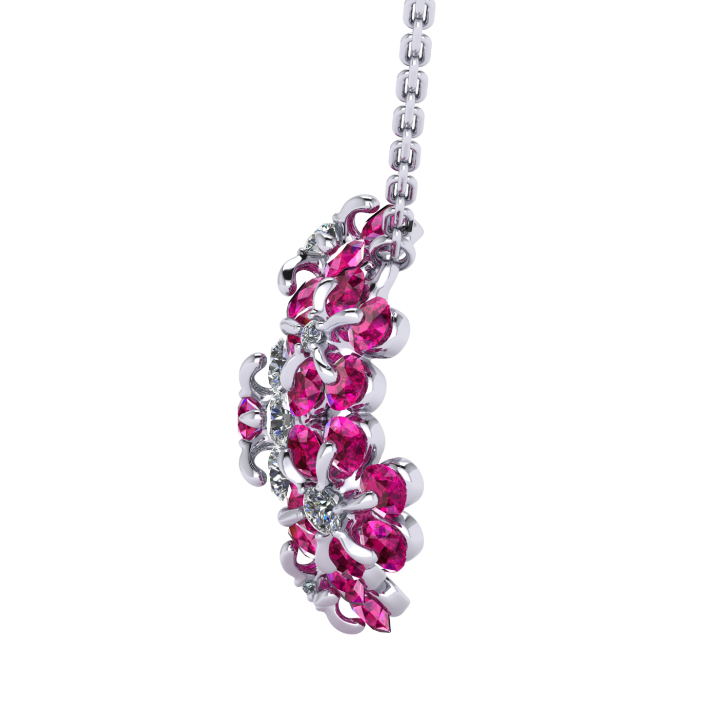 Necklace «Tsvetodelika», collection Waltz of Flowers, MOISEIKIN, Diamond, Ruby, 18K White Gold | Photo 2