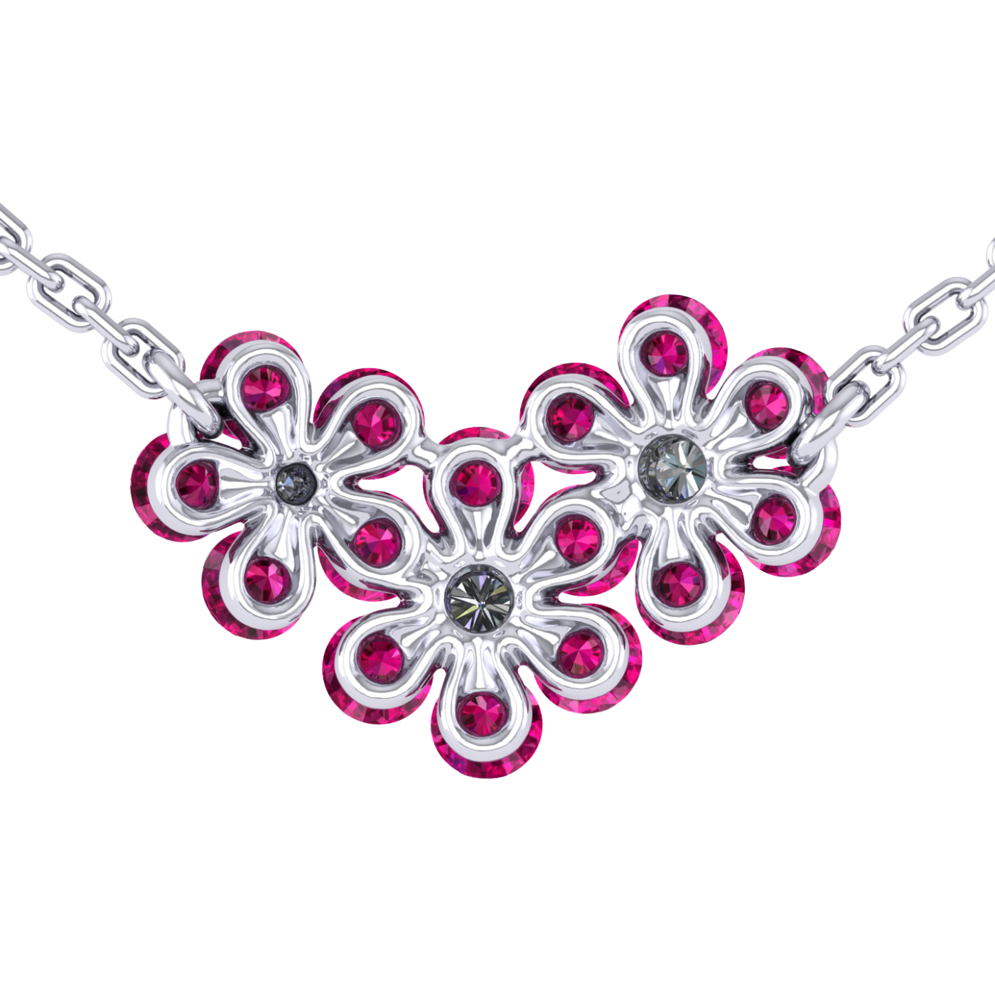 Necklace «Tsvetodelika», collection Waltz of Flowers, MOISEIKIN, Diamond, Ruby, 18K White Gold | Photo 2