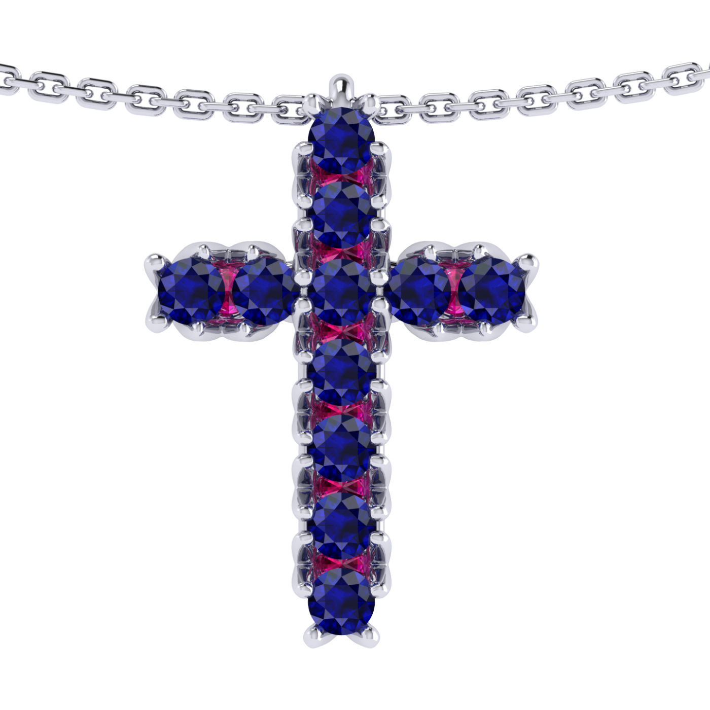 Necklace «Cross», collection The Very, MOISEIKIN, Sapphire, Ruby, 18K White Gold | Photo 1