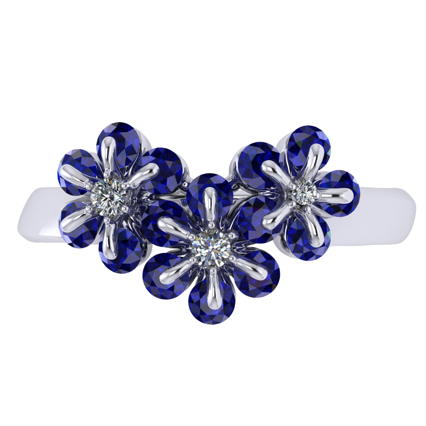 Ring «Tsvetodelika», collection Waltz of Flowers, MOISEIKIN, Diamond, Sapphire, 18K White Gold | Photo 3