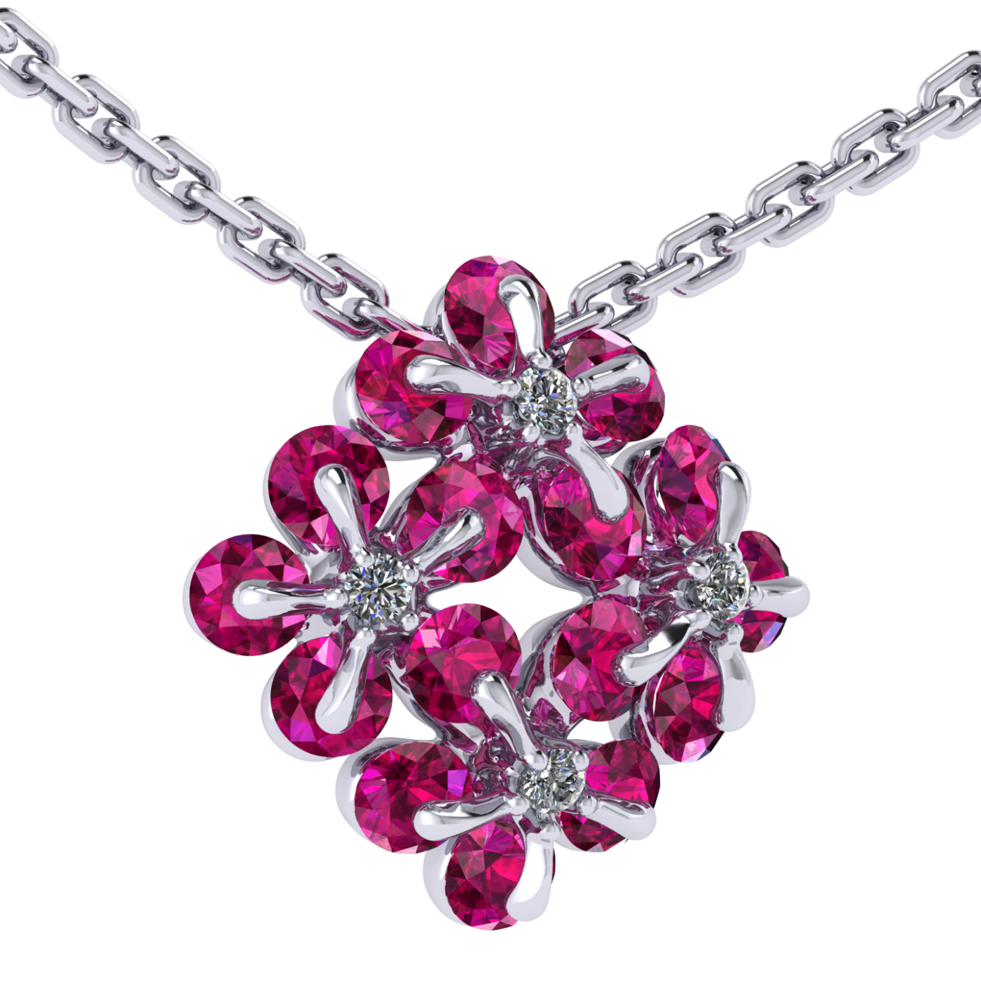 Necklace «Tsvetodelika», collection Waltz of Flowers, MOISEIKIN, Diamond, Ruby, 18K White Gold | Photo 2