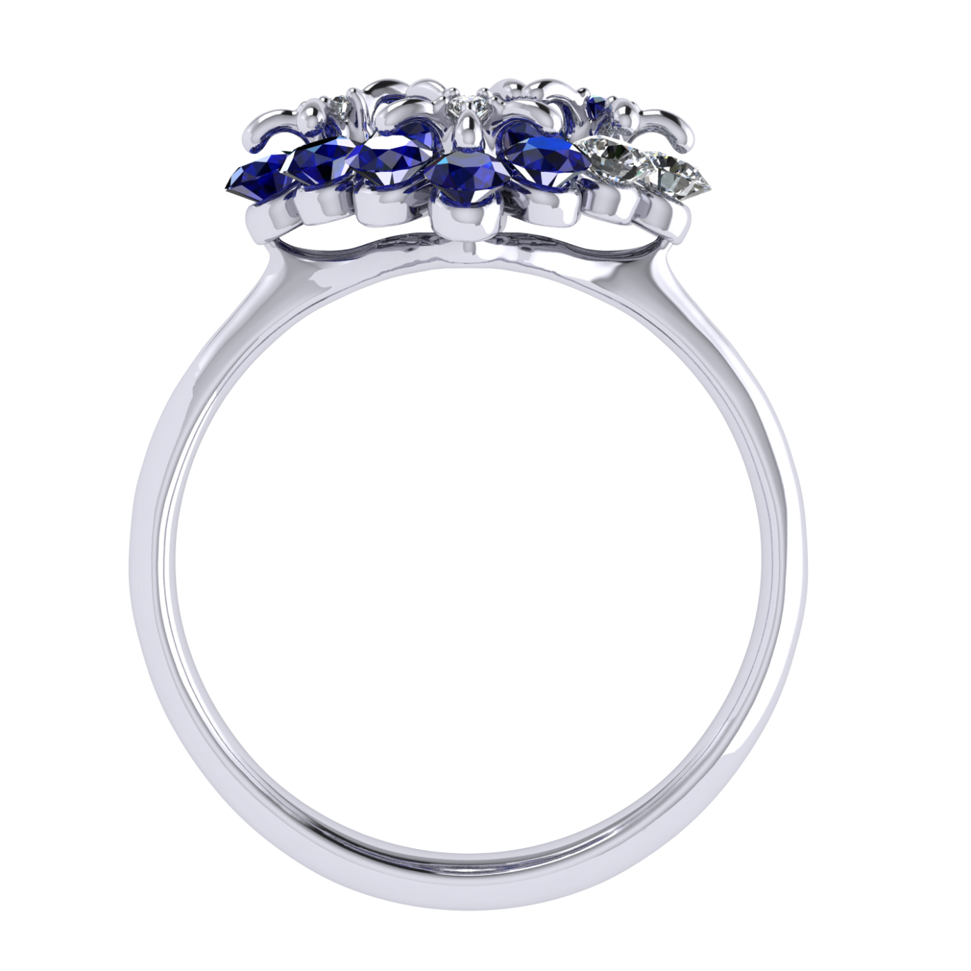 Ring 'Tsvetodelika', collection Waltz of Flowers, Diamond, Sapphire, 18K White Gold | Photo 3