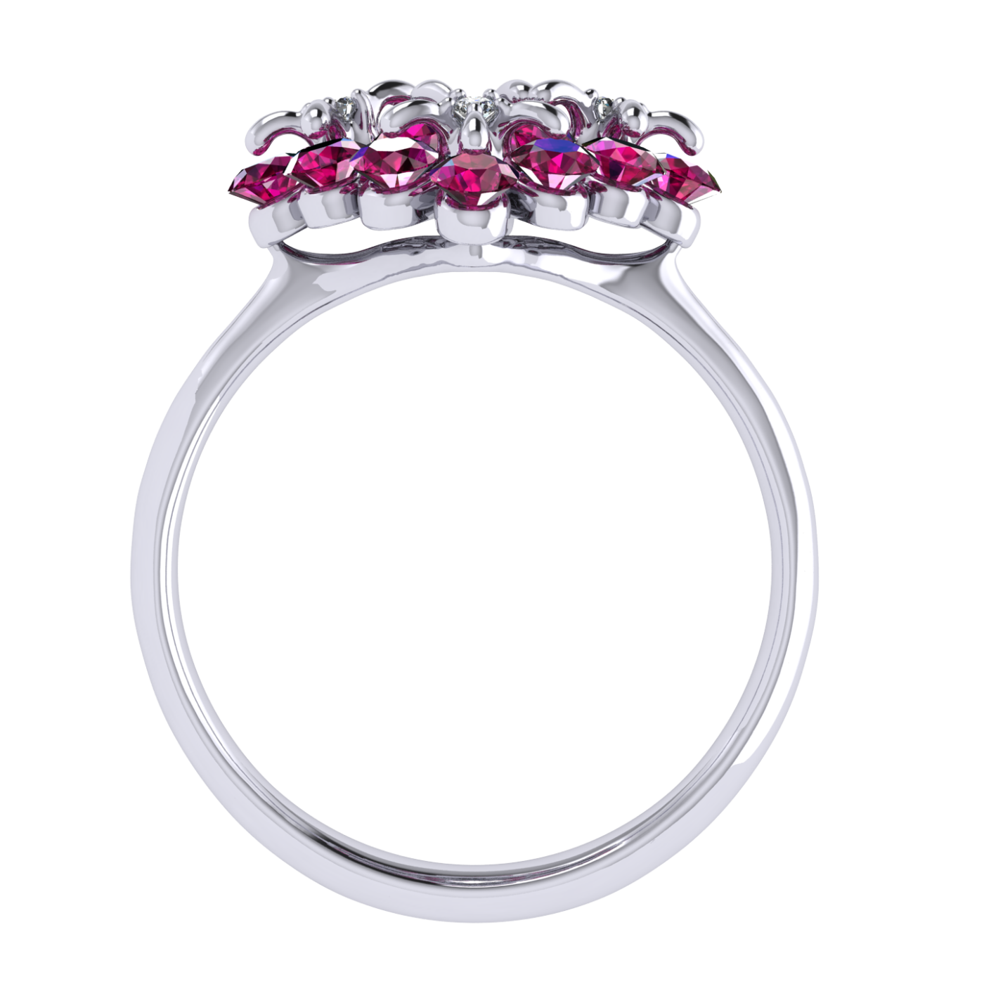 Ring «Tsvetodelika», collection Waltz of Flowers, MOISEIKIN, Diamond, Ruby, 18K White Gold | Photo 4