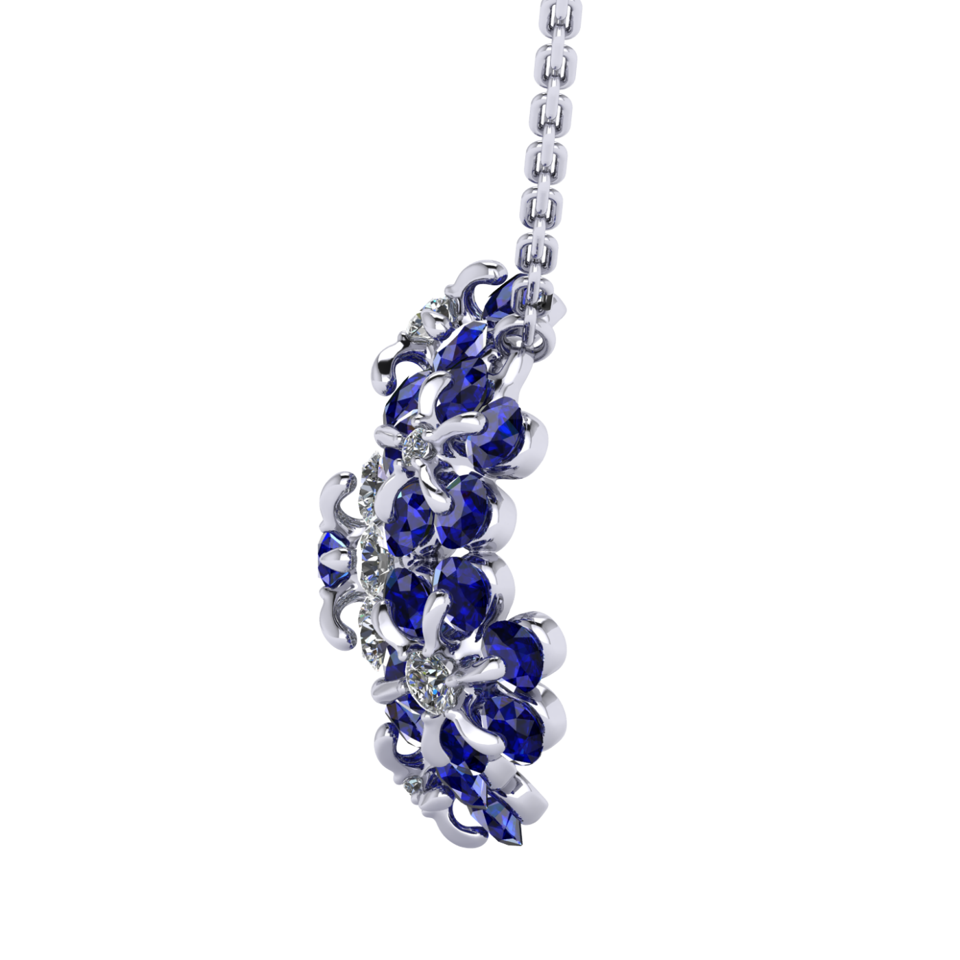 Necklace «Tsvetodelika», collection Waltz of Flowers, MOISEIKIN, Diamond, Sapphire, Ruby, 18K White | Photo 3