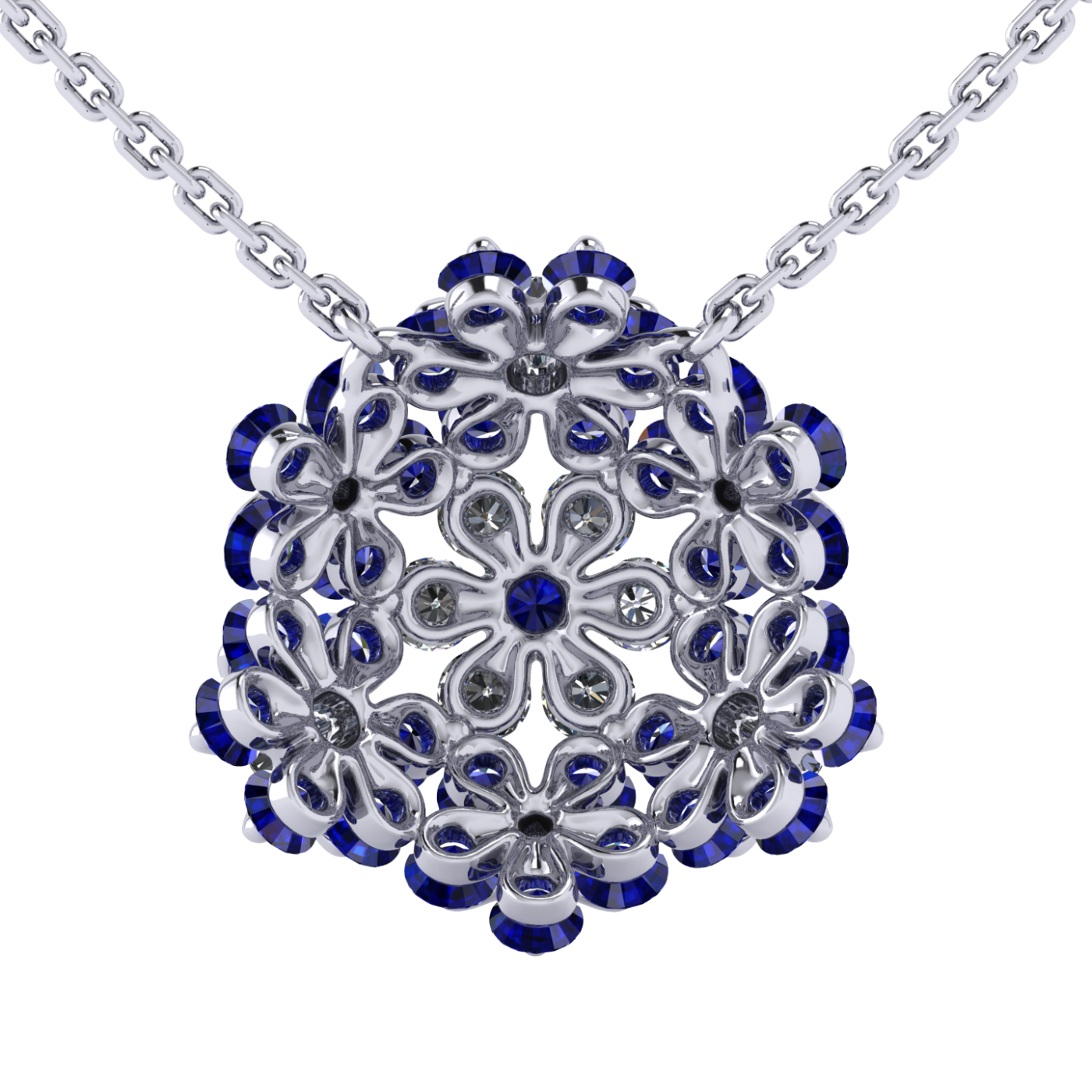 Necklace «Tsvetodelika», collection Waltz of Flowers, MOISEIKIN, Diamond, Sapphire, Ruby, 18K White | Photo 2