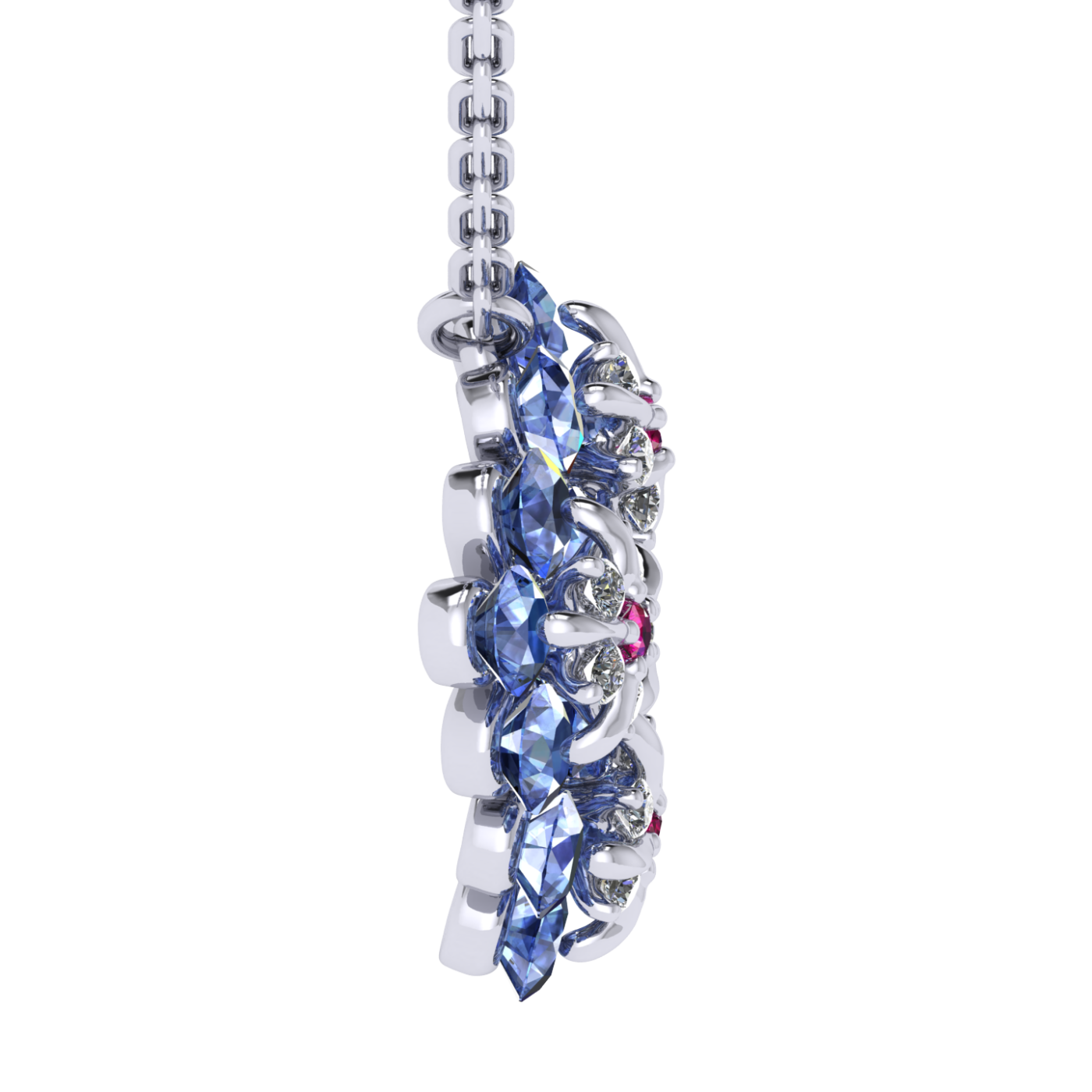 Necklace collection Forget-me-nots, MOISEIKIN, Diamond, Sapphire, Ruby, 18K White Gold | Photo 3