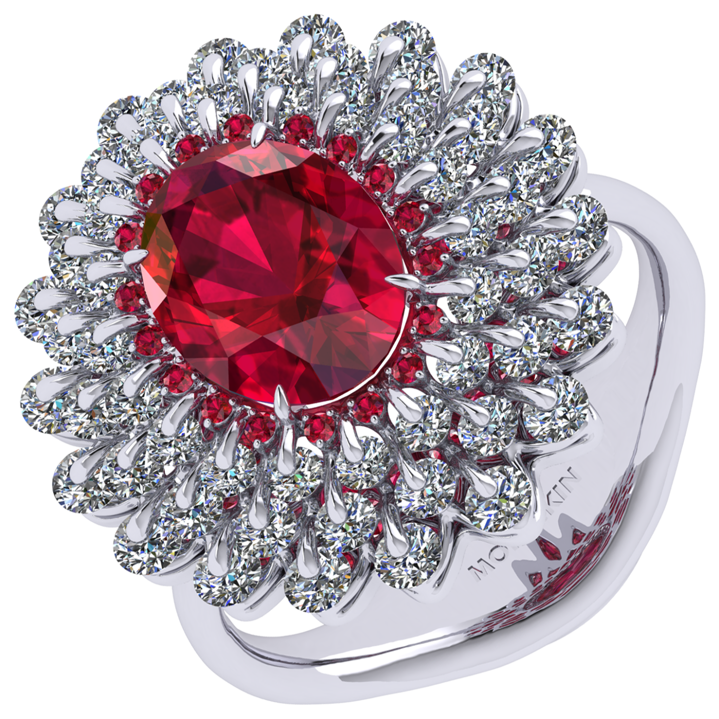 Ring 'The frame without the central stone', collection Ball of Colours, Ruby, Diamond, 18K White Gold | Photo 1