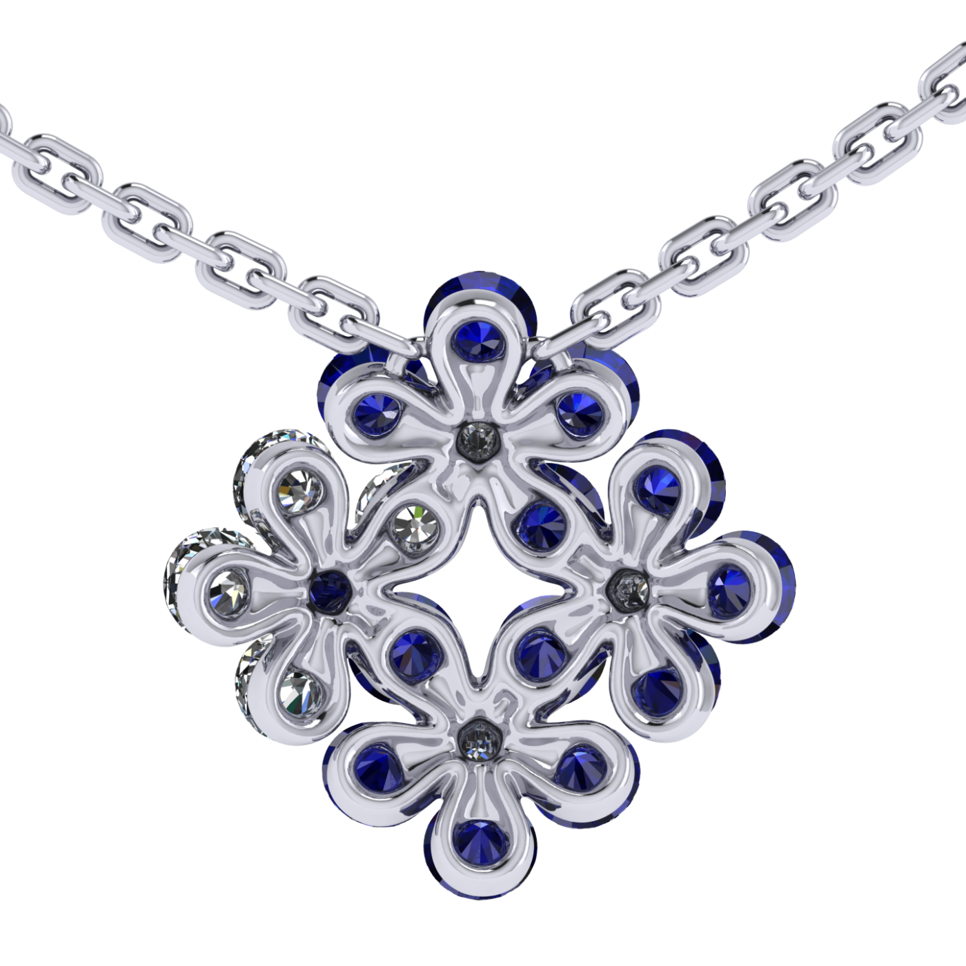 Necklace 'Tsvetodelika', collection Waltz of Flowers, Diamond, Sapphire, Ruby, 18K White Gold | Photo 4