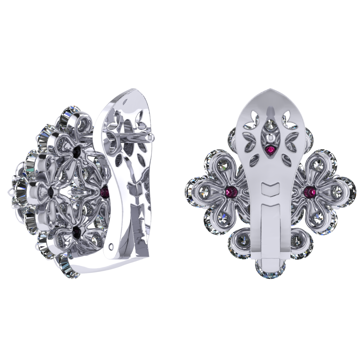 Earrings «Forget-me-nots», collection Waltz of Flowers, MOISEIKIN, Diamond, Ruby, 18K White Gold | Photo 2